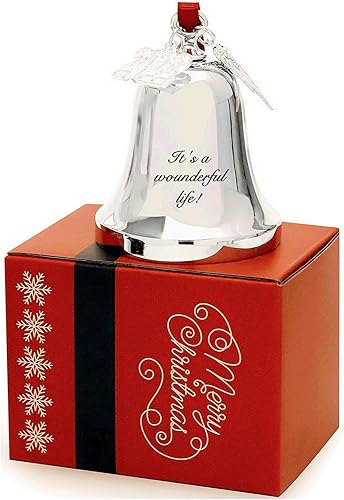 Miniatura 2 de FKOG Adorno personalizado de campana de Navidad y campana de trineo, alas de ángel plateadas grabadas 2023, campanas de Navidad, bodas,