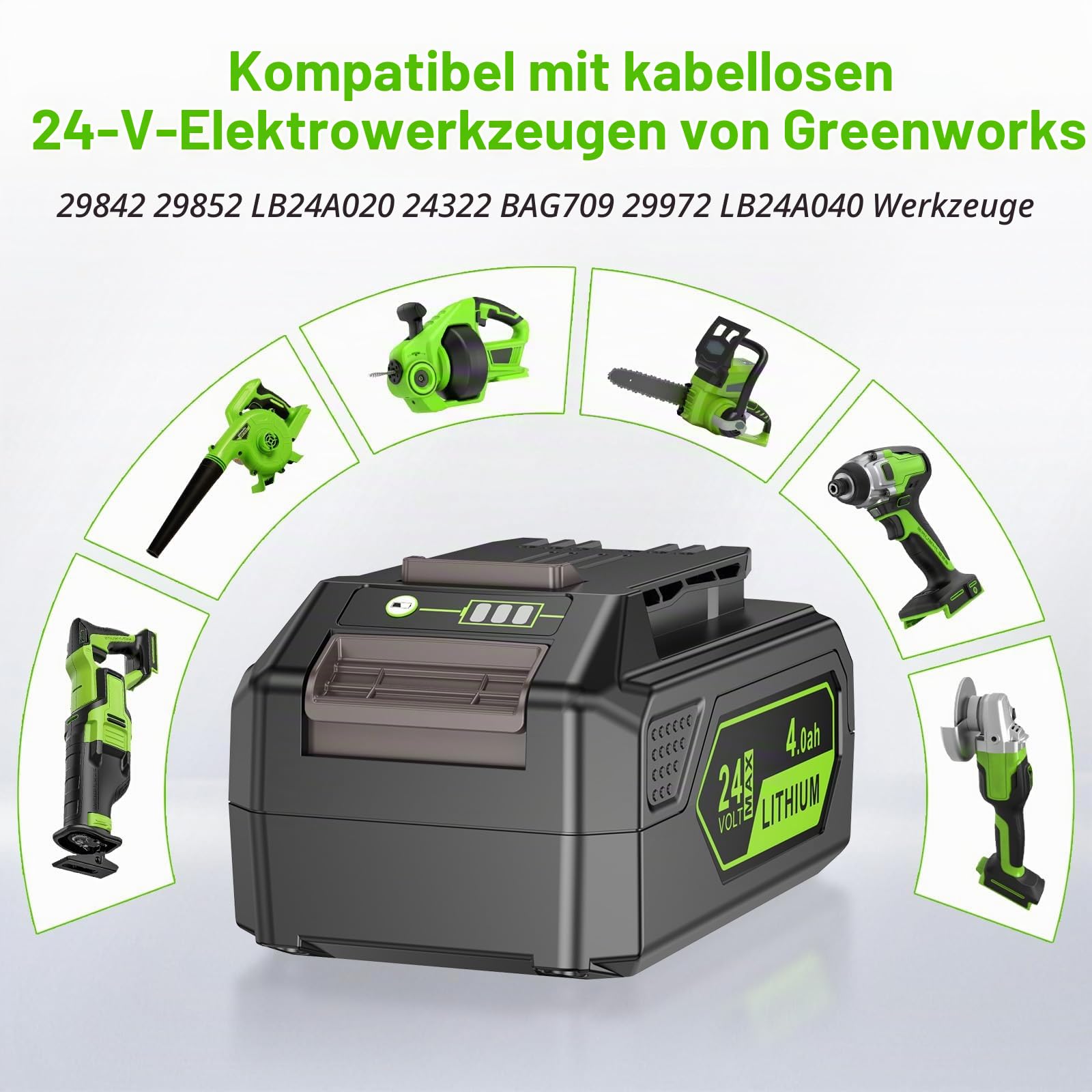 4Ah 24V Ersatzakku für Greenworks, ASUNCELL Li-Ion Akku Kompatibel mit Greenworks 24V Akku Werkzeugen Tools 29842 29852 BAG708 BAG711 20352 22232 2508302