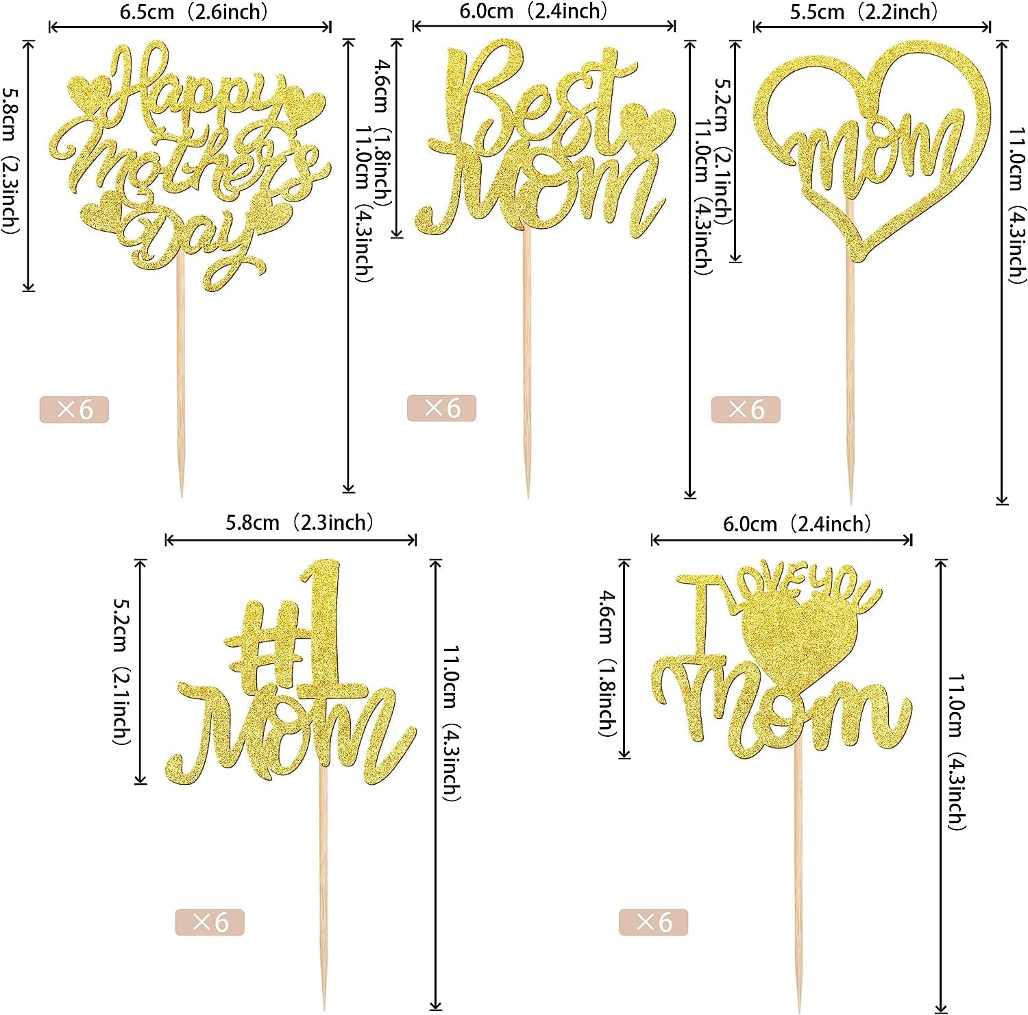 Nuovo Topper per Torta Festa della Mamma in Acrilico Dorato di Alta Qualà, Decorazione per Dessert con Scrta MOM, Regalo per la Festa della Mamma  15