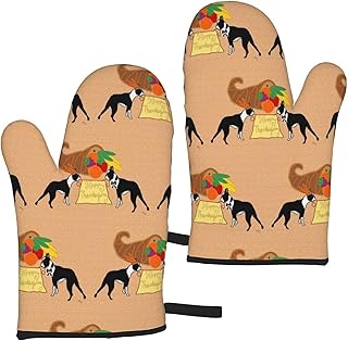 Rękawice do piekarnika, Happy Thanksgiving Boston Terrier życzenia rękawice do piekarnika, odporne na ciepło rękawice do gotowania mikrofalówki piekarnik rękawice do pieczenia (1 para)