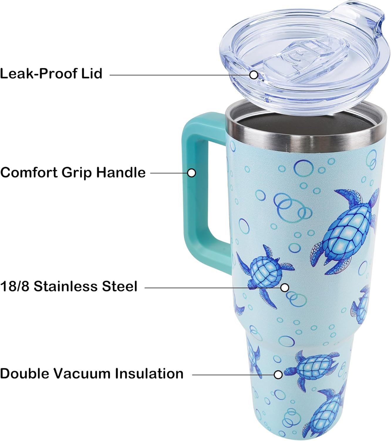 40 oz Sea Turtle Tumbler with Handle and Straw, Travel Mug Water Bottle, Stainless Steel Insulated Cup with Lid and Straw, Birthday Christmas Gifts - Image 4