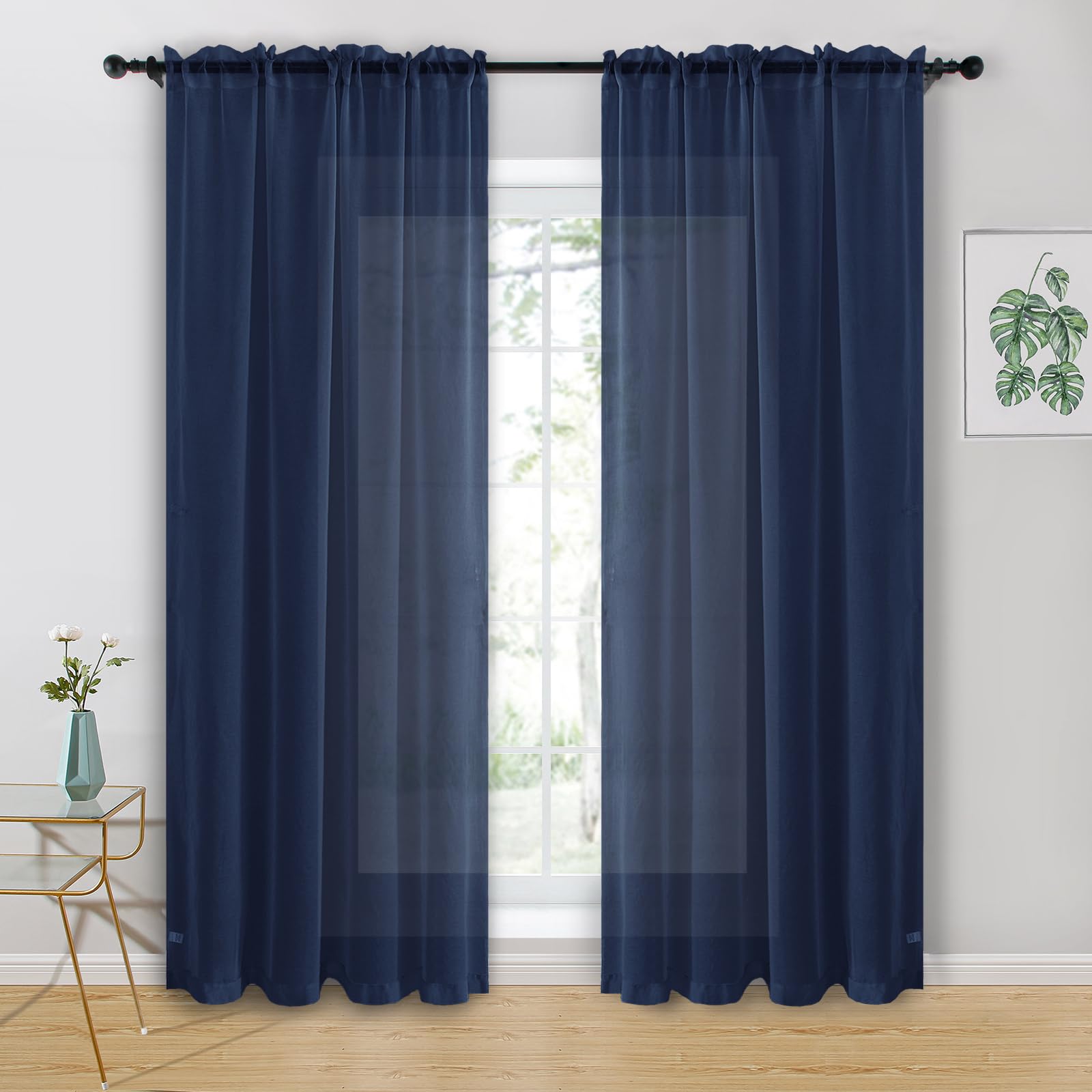 Hiasan Sheer Voile Curtains Net for Living Room and Bedroom - Tiebacks, 55 x 79 Inch Drop, 2 Panels, Rod Pocket Top
