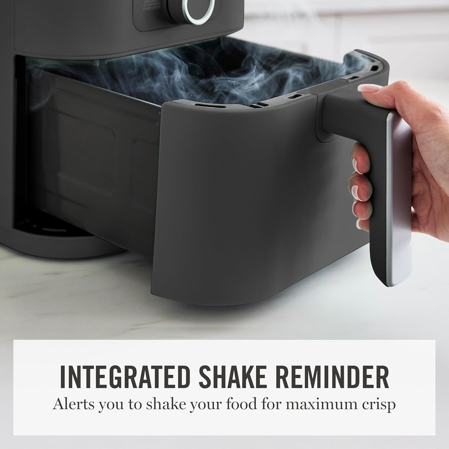 Martha Stewart 6QT Air Fryer, 6-in-1, Bake, Broil, Roast, Air Fry, Dehydrate, Reheat, Ceramic Non-Stick Basket, Crispy Results Fast, 400°F Max Temp, Shake Reminder, Auto Shut-Off, Caviar Gray