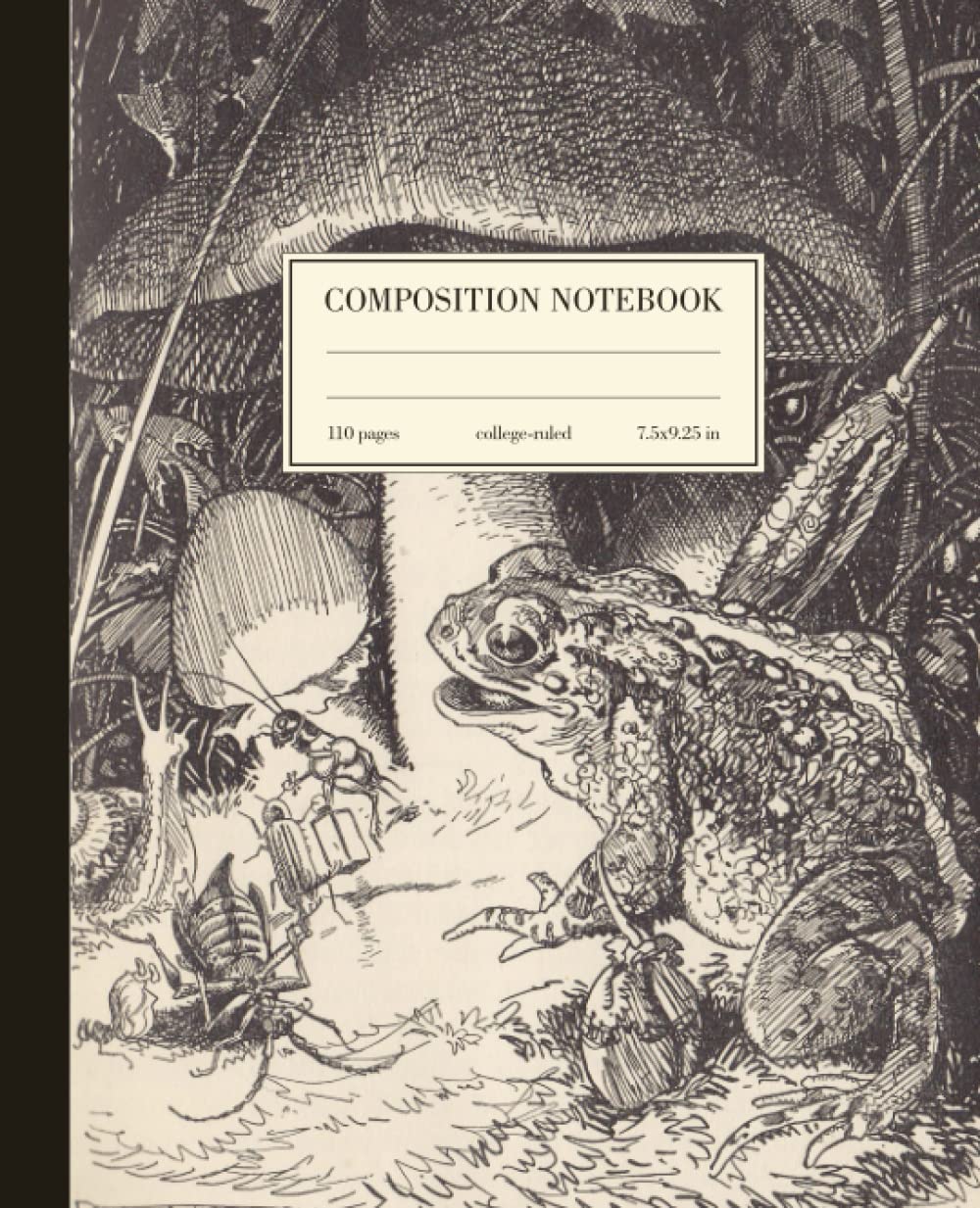 Composition Notebook College Ruled: Frog Mushroom Vintage Illustration | Cute Cottagecore Aesthetic Journal For School, College, Office, Work | Wide Lined