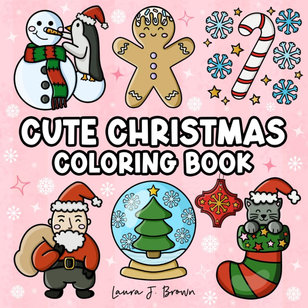 Cute Christmas Coloring Book: 40 Fun and Easy Christmas Illustrations for Kids and Adults
