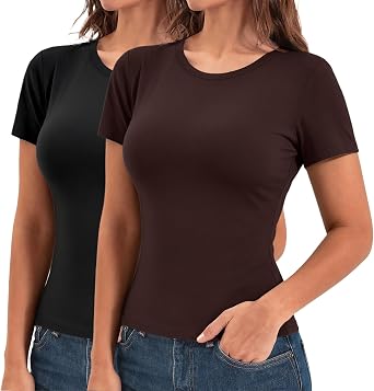 Walifrey Womens Short Sleeve Tops 2 Pack, Slim Fit T-Shirt Casual Basic Summer Top for Women 2026 Fashion Clothes