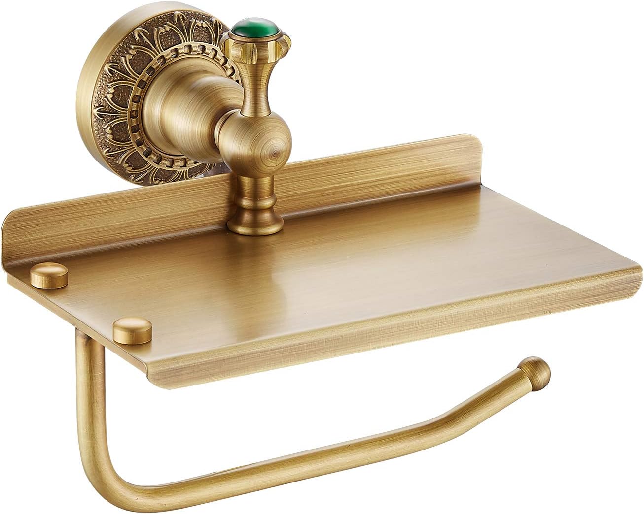 Bathroom Tissue Holder/toilet Paper Holder Solid Brass Wall-mounted Toilet Roll Holder, Toilet Paper Tissue Holder with Mobile Phone Storage Shelf Antique Brass Finished,XINYU