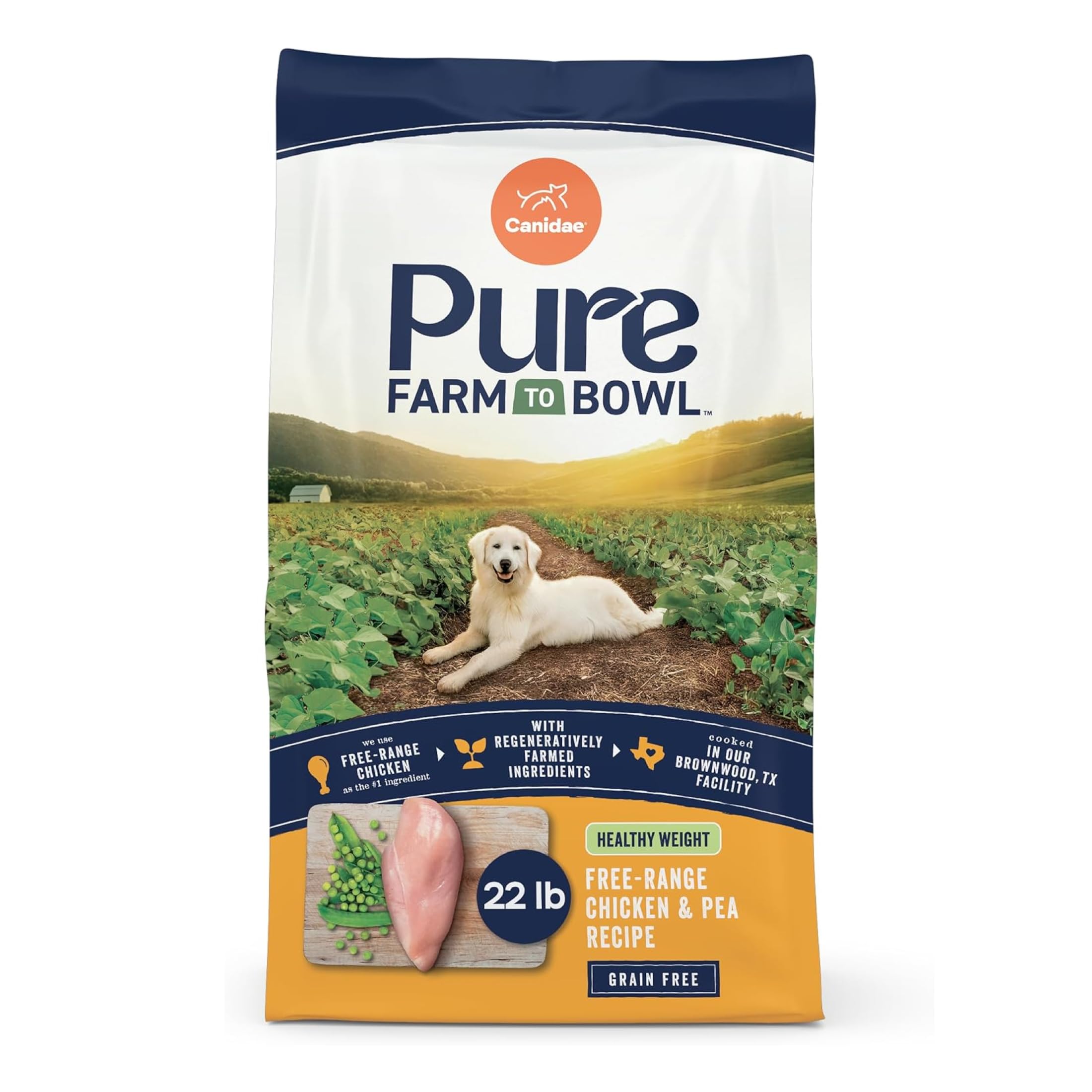 CANIDAE Pure Farm to Bowl Dry Dog Food, Free-Range Chicken & Pea, 22 lb | Adult Dry Dog Food with Balanced Nutrition for a Healthy Weight, Limited-Ingredient Formula, Free from Grain, Wheat, and Soy, 22 Pound (Pack of 1)