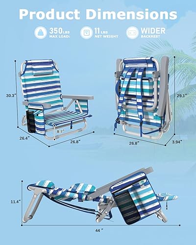 Miniatura 3 de ZENPETIO Silla de playa, silla de camping para adultos, silla reclinable mochila para piscina, playa, campamento, al aire libre