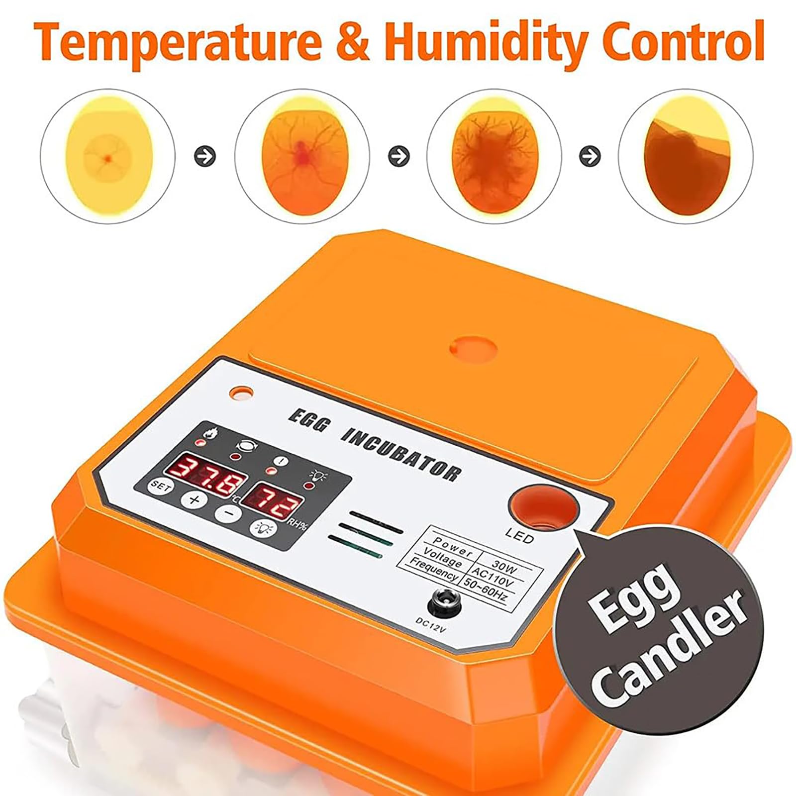 Incubadora de 9 huevos, Nacedora automática digital, Nacedora de pollos, aves de corral, Nacedora de huevos con control automático de temperatura, para pollo, pájaro, codorniz, pato