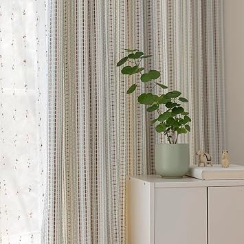 Window Curtains Bedroom Light Blue Grommet 2 Panels Set, Linen Woven Texture Semi Sheer Curtain Living Room, 42W x 52L Inch x 1 Panel
