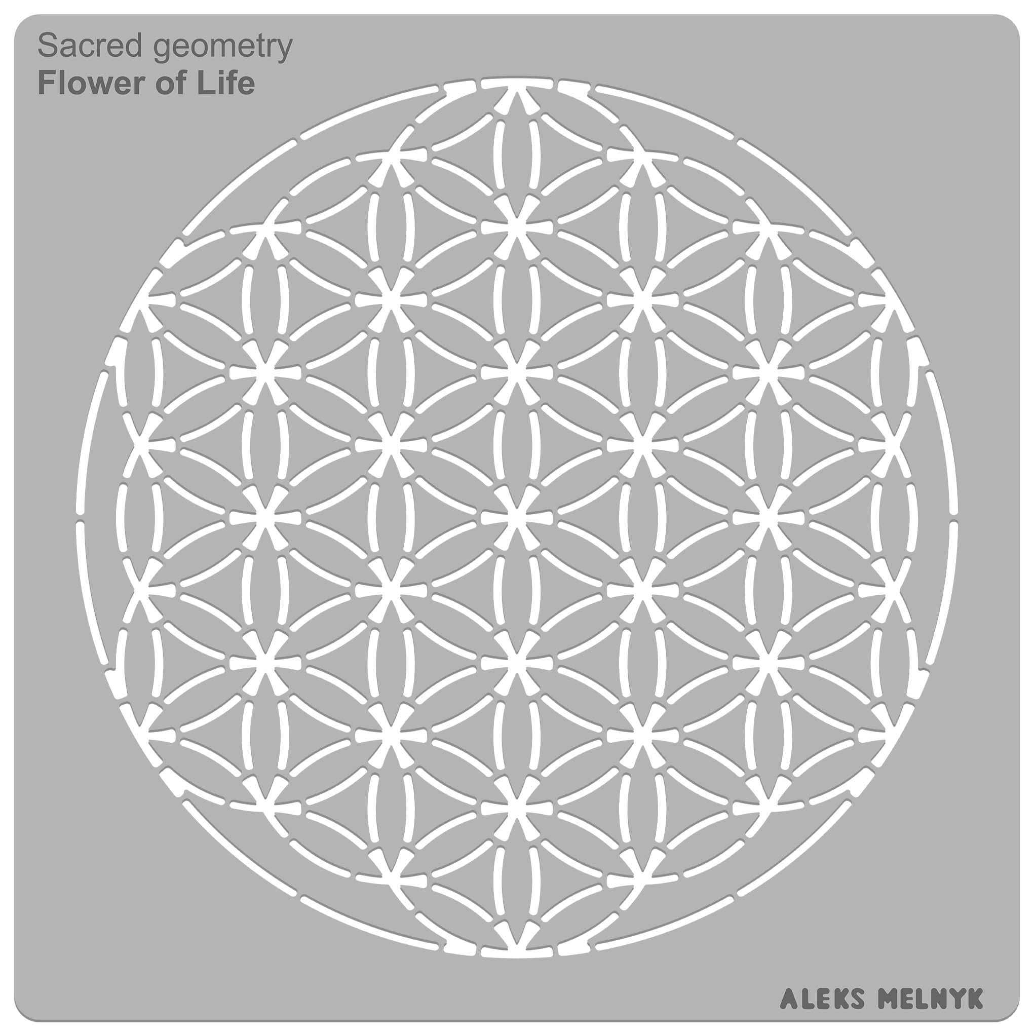 Aleks Melnyk No.389 Metal Stencil, Sacred Geometry Figures, Flower of Life Version, 1 PCS, Template for Wood Burning, Engraving, Crafting, Scrapbook