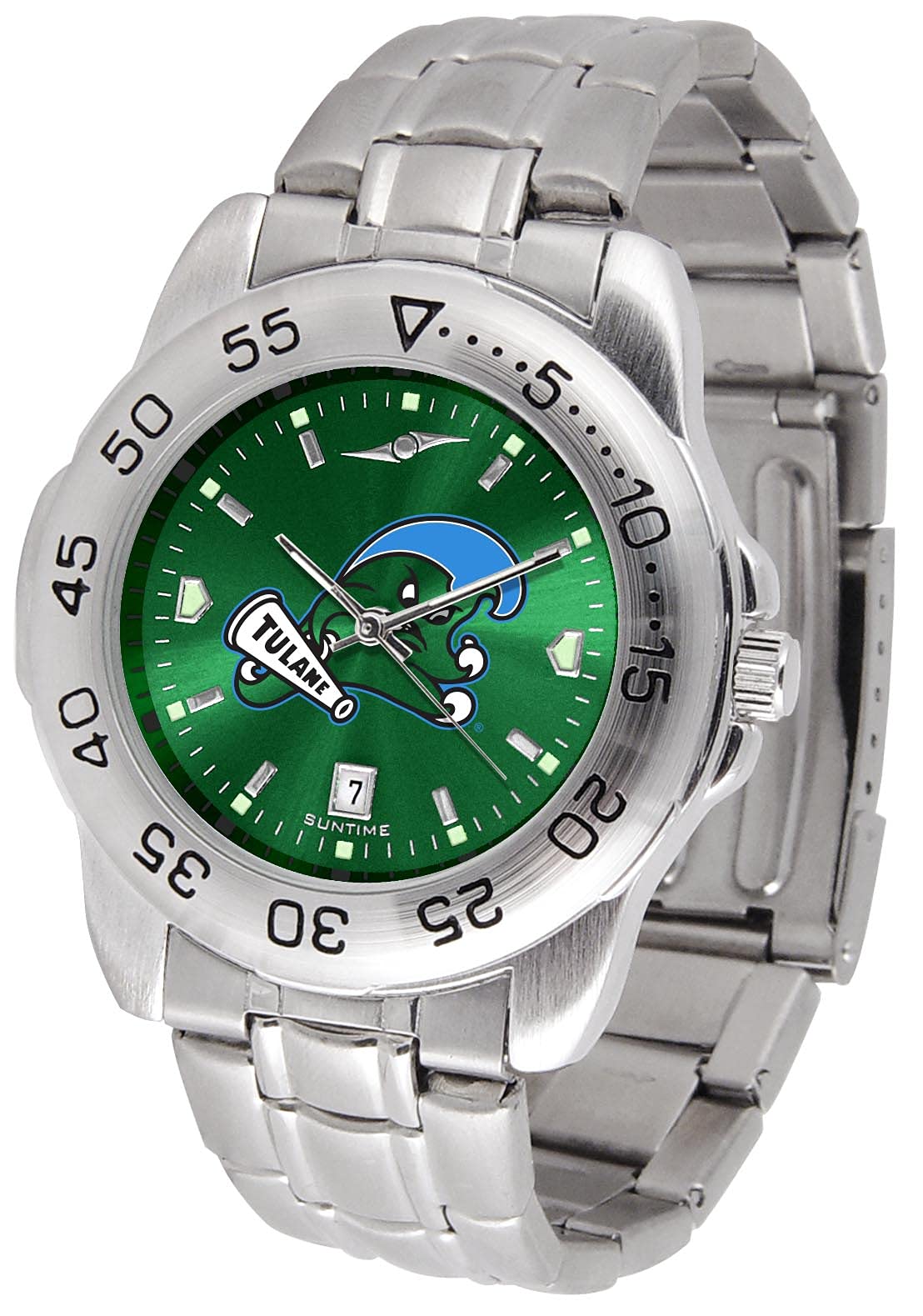 SunTime Men's NCAA Team Sport Watch, 20mm Stainless Steel Strap, Reflective Shiny Dial with Date