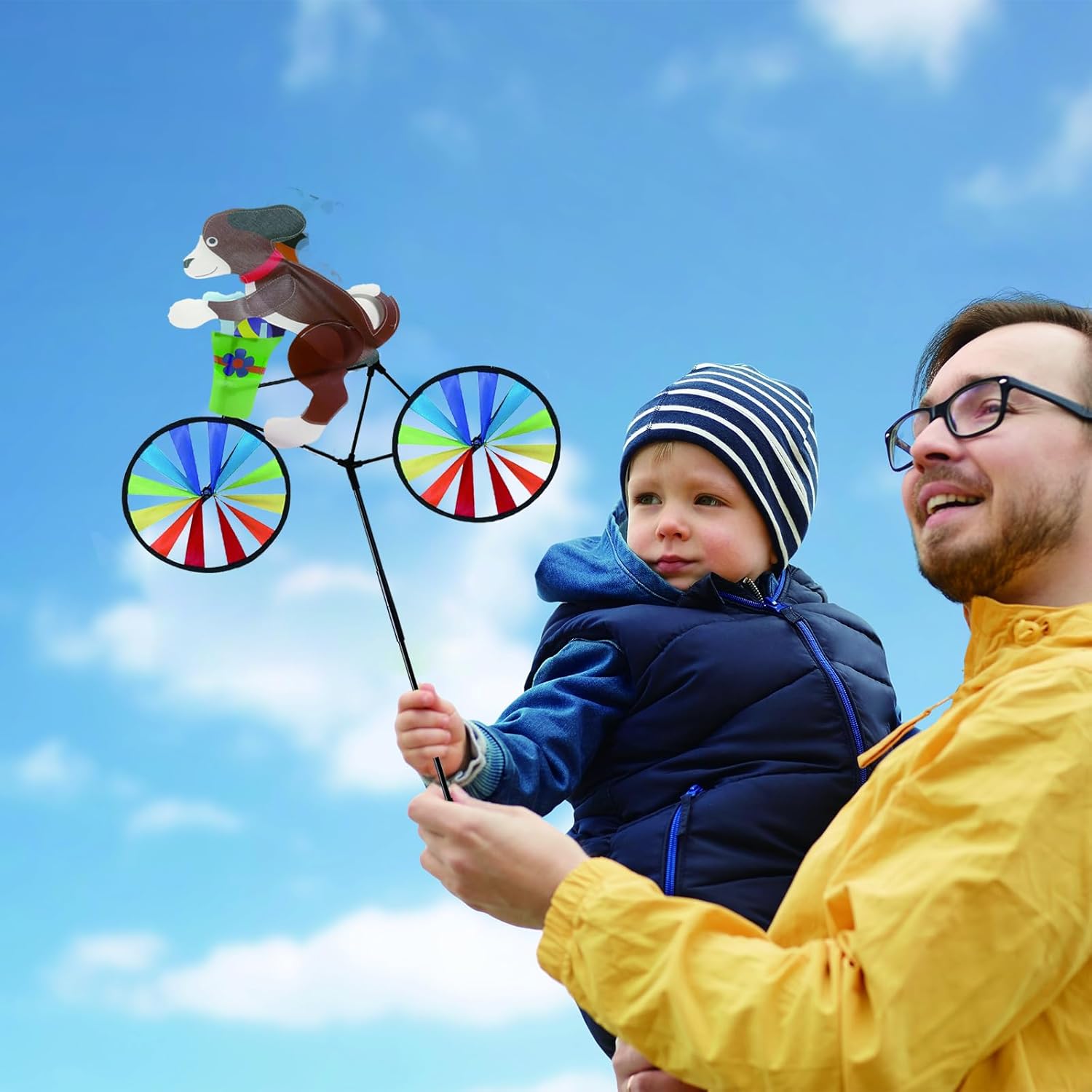 2 Pack 20 Inches Animal Bike Spinners Decoration, Colorful Dog and Cat Pinwheels with Stakes, Windmill Wind Spinner for Yard Garden Lawn, Large Pet Pin Wheels Outdoor Decor Gifts for Kids