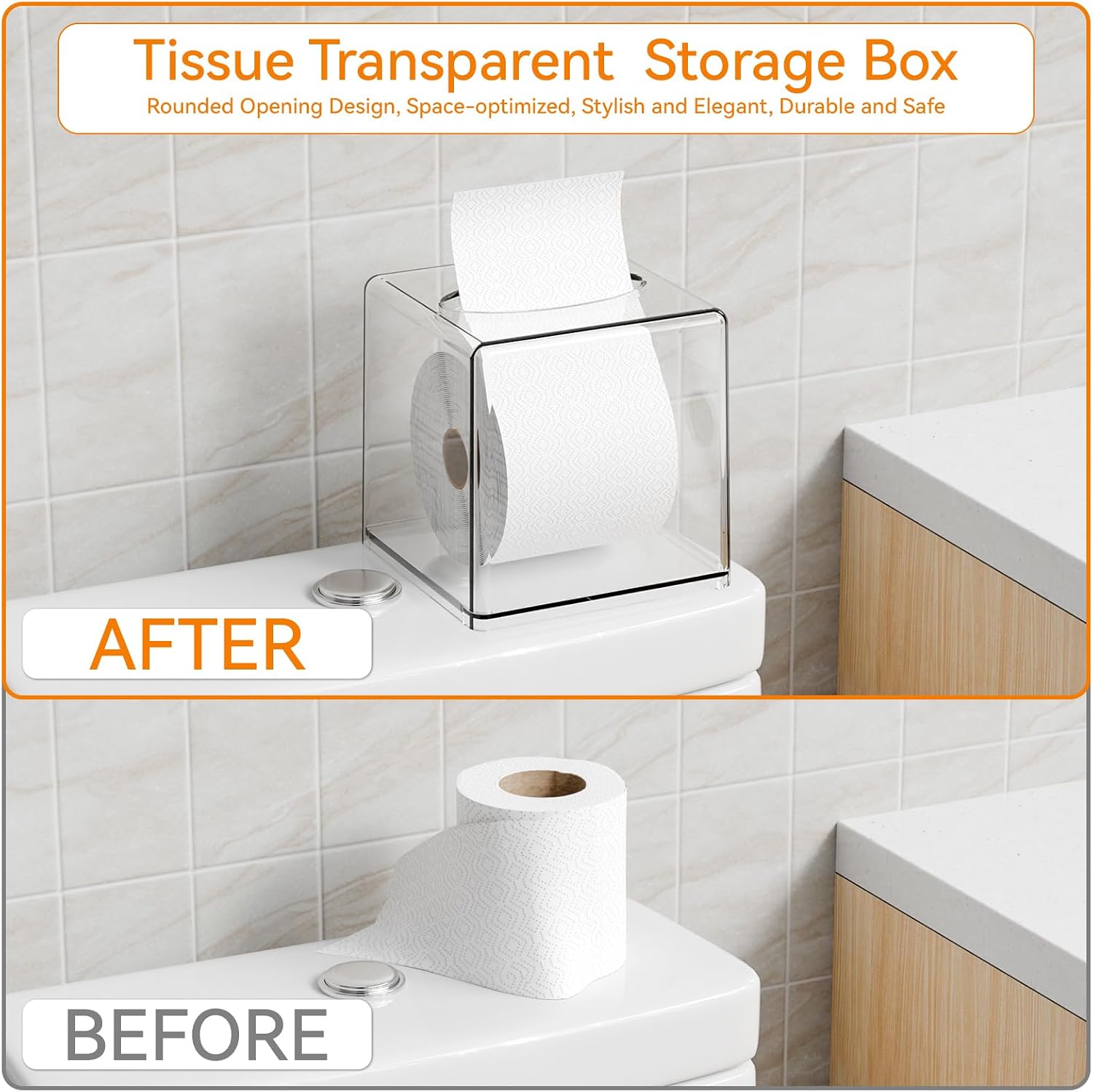Cq acrylic Tissue Box Holder,Clear Square Tissue Box Cover for Kleenex Tissue Cube Box,Plastic Roll Tissue,Napkin,Facial Tissue Dispenser Box Case for Countertop,Bathroom,Kitchen,Home,Office,5.5 Inch