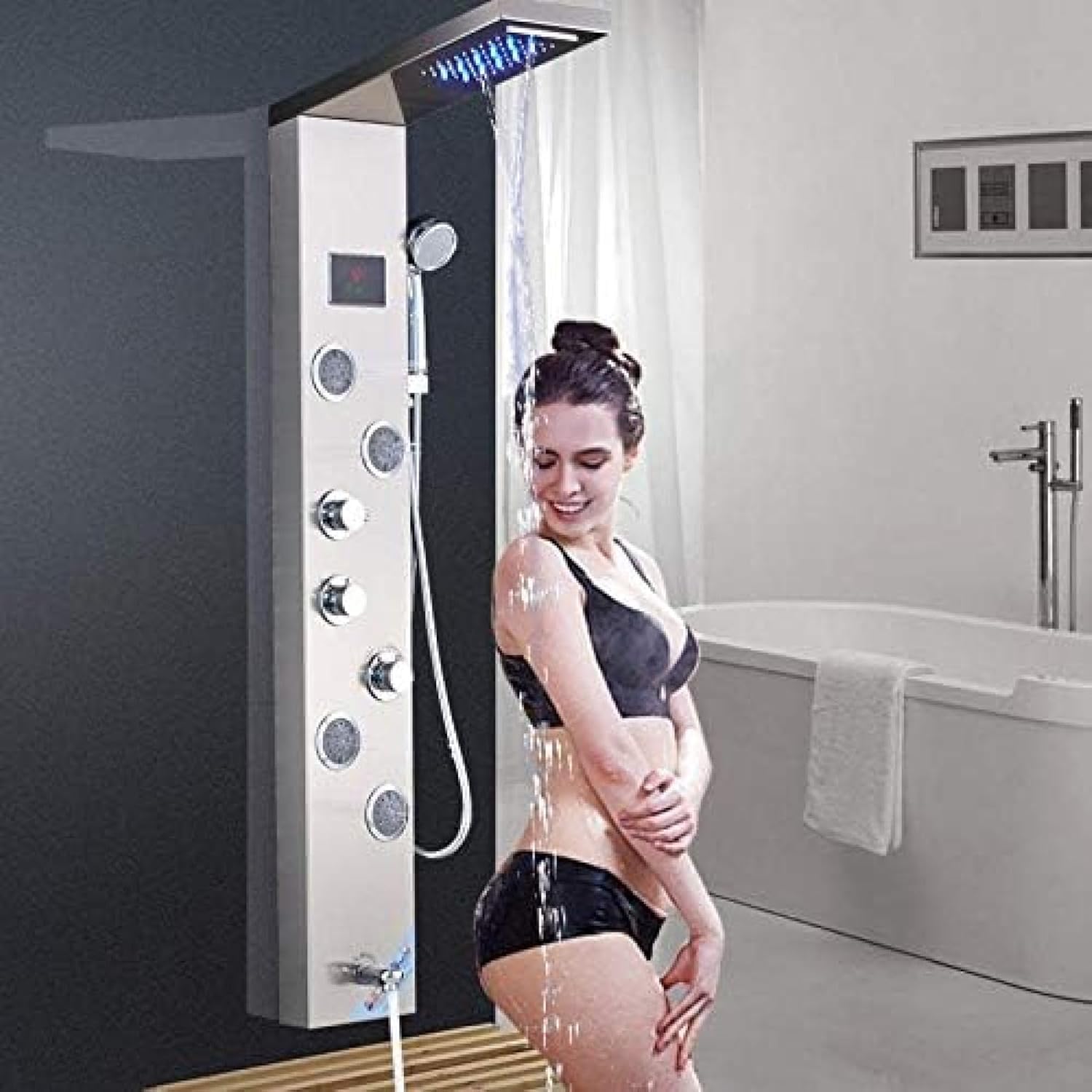 Bath Shower Column Rain Waterfall Shower Panel Mixers Rotate Body Massage Jets Shower Suit