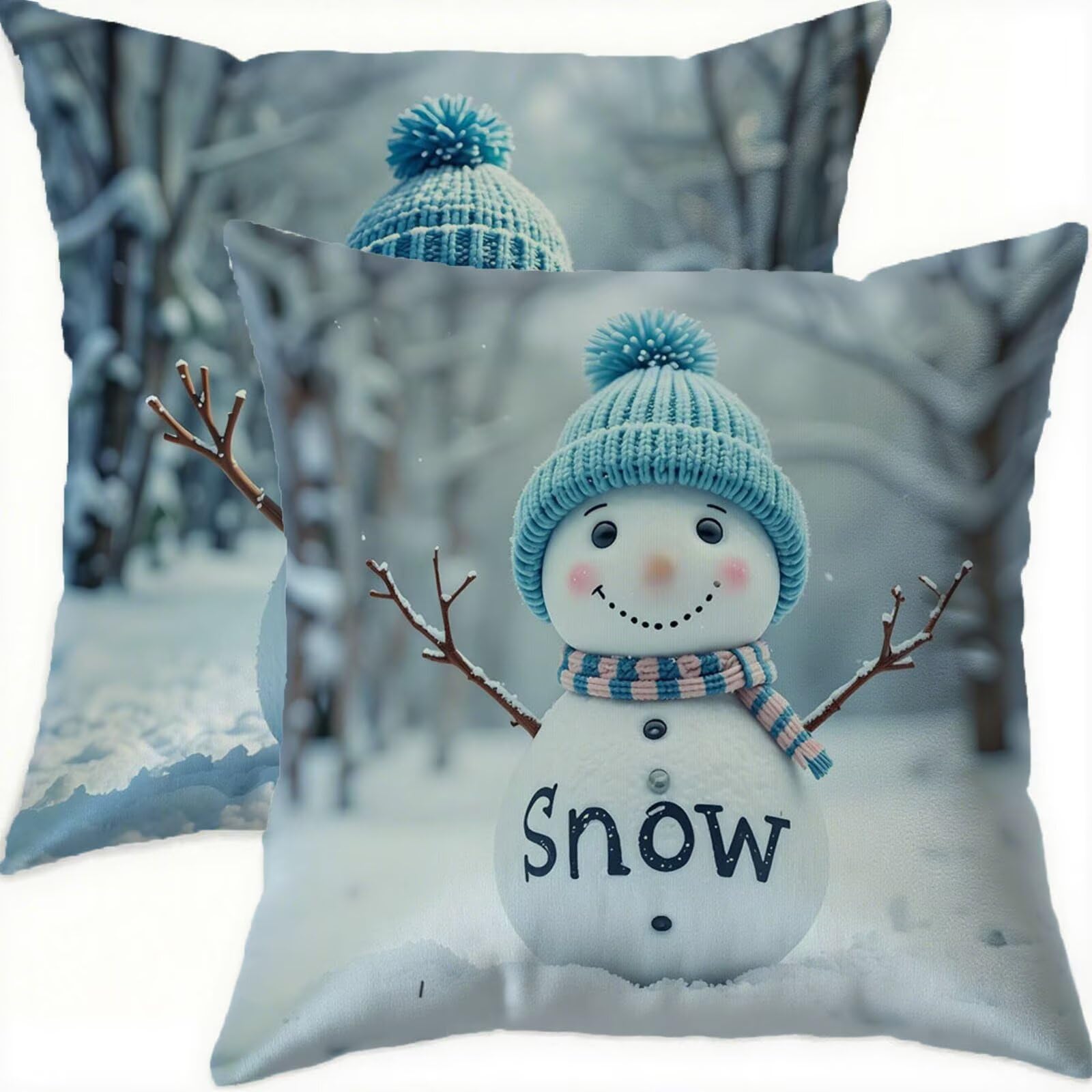 Housse de coussin Noël 70x70 cm lot de 2 en velours bleu imperméable