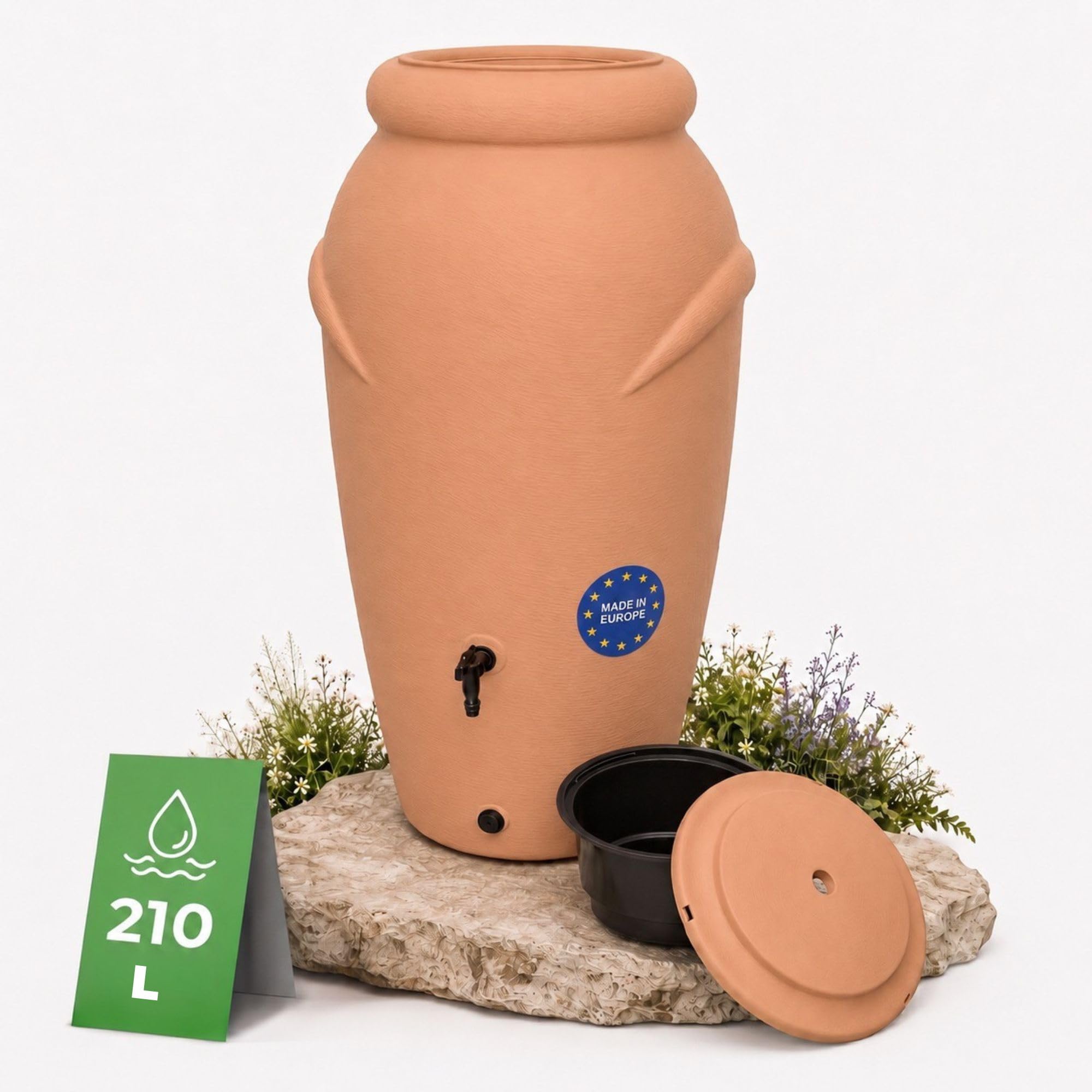 Yourcasa Serbatoio Acqua 210 litri [design anfore] in plastica resistente al gelo – Cisterna acqua piovana con rubinetto – Serbatoio acqua piovana giardino - raccolta acqua piovana (terracotta)