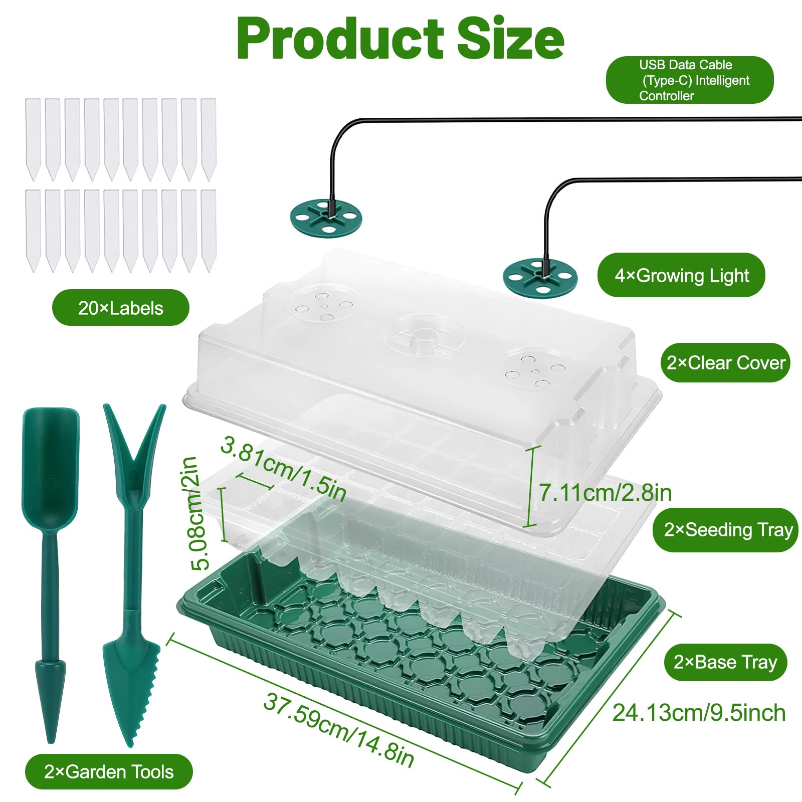 Kit 4 Mini Serra Con Luci LED - Vassoio Germinazione Semi Per Piante Da Interno