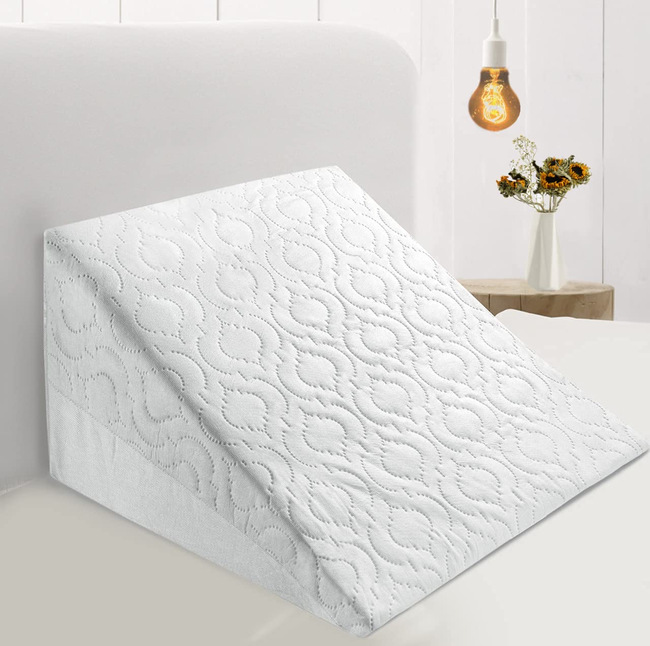 Itrat White Molaali Bed Wedge Pillow Cushion - Incline Support - For Acid Reflux Back Pain, Snoring & Heartburn - Orthopedic - Reduces Respiratory Problems - Removable Washable Cover (Foam)