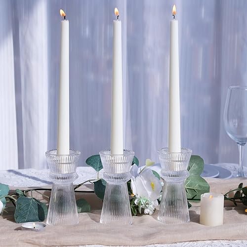 Miniatura 8 de VOHO Juego de 3 portavelas de cristal transparente y acanalado, estilo minimalista, para candelabros y velas, portavelas elegantes para despedidas