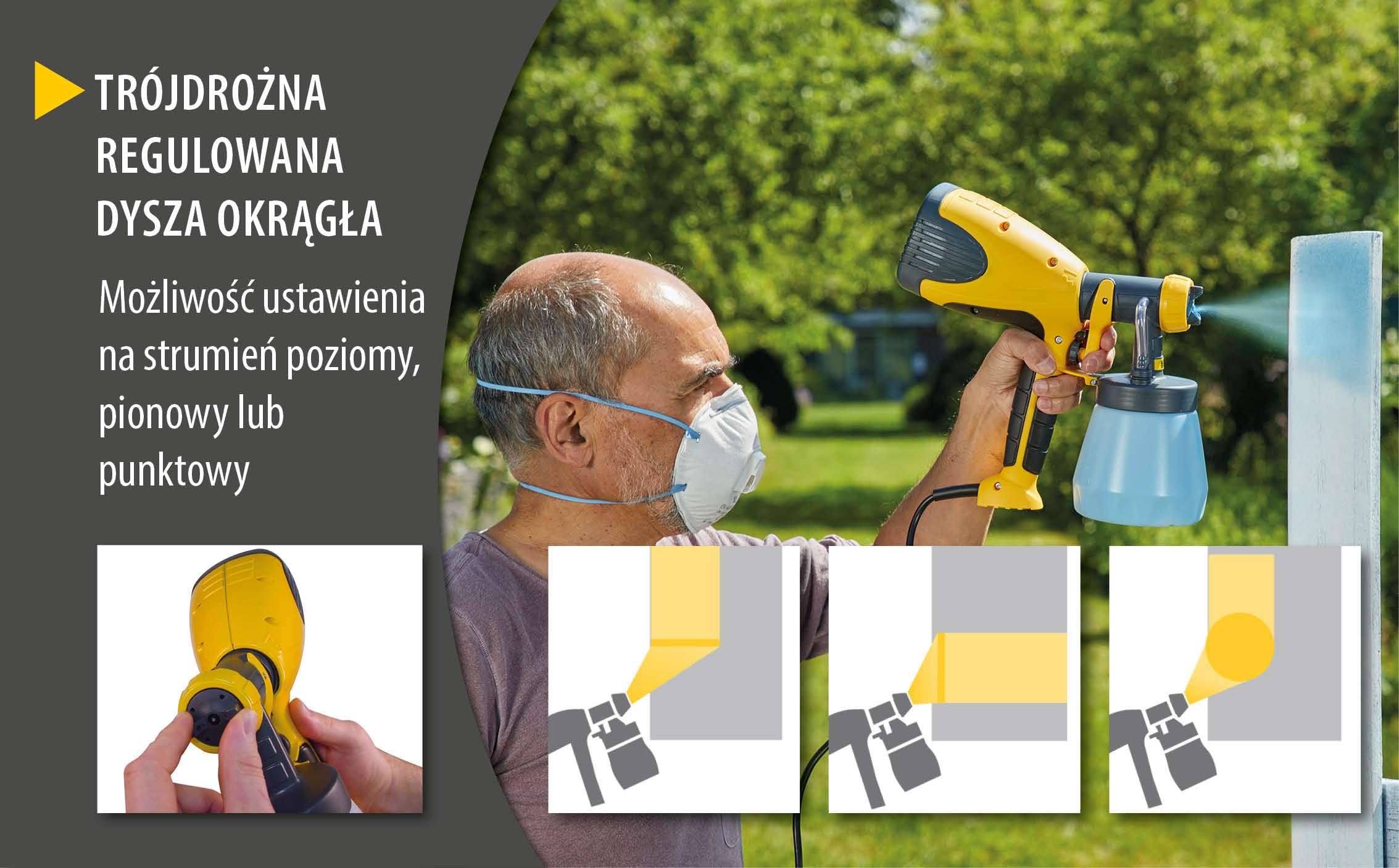 WAGNER spryskiwacz do farby W 100 do lakierów, lazurów w pomieszczeniach i na zewnątrz, 5 m²-12 min, pojemnik 800 ml, 280 W czarno-żółty