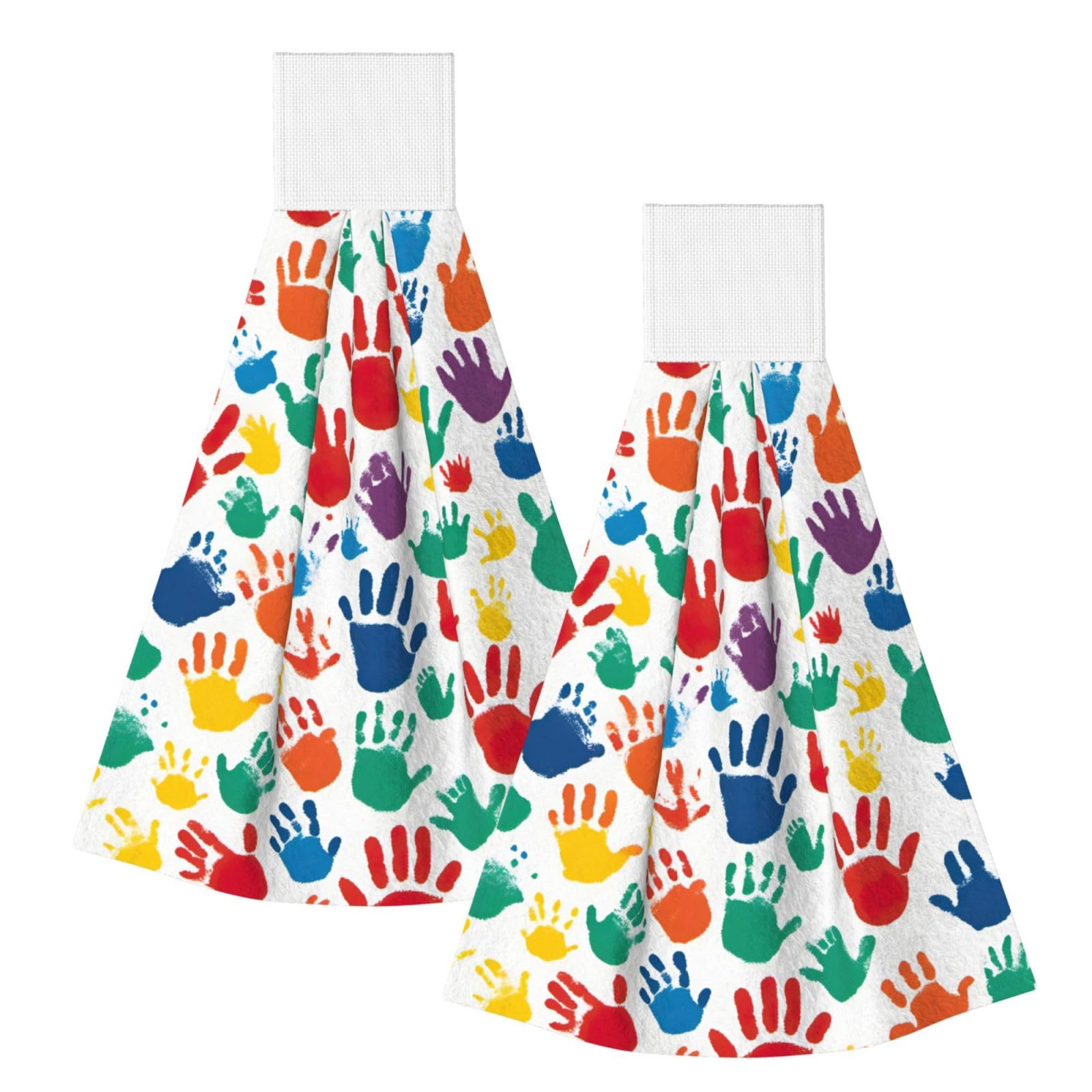 DUWAA Hand Print Print Hanging Hand Towel Quick Dry Bathroom Towel Soft Kitchen Towel