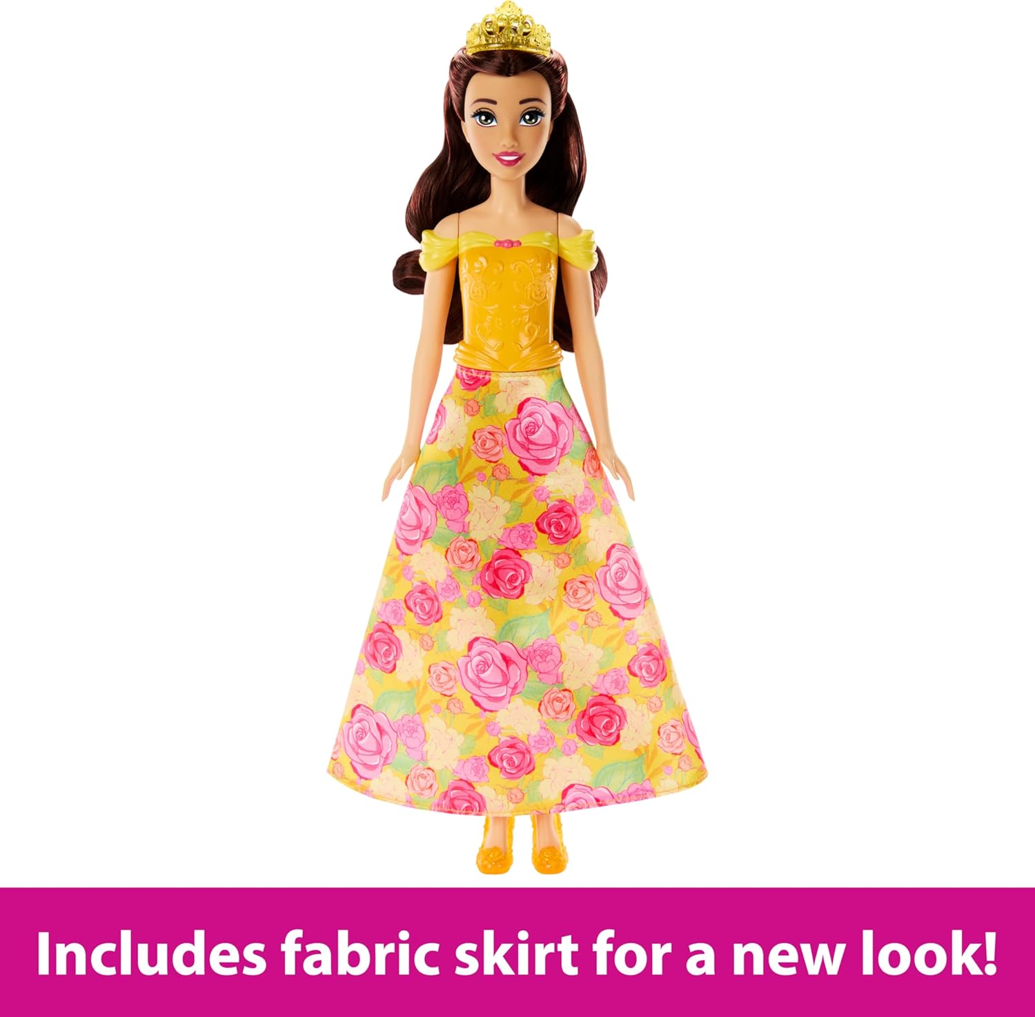 MATTEL Disney Princess Flower Fashion Belle Doll With 20 Charms, Customizable Skirt & Storage Case
