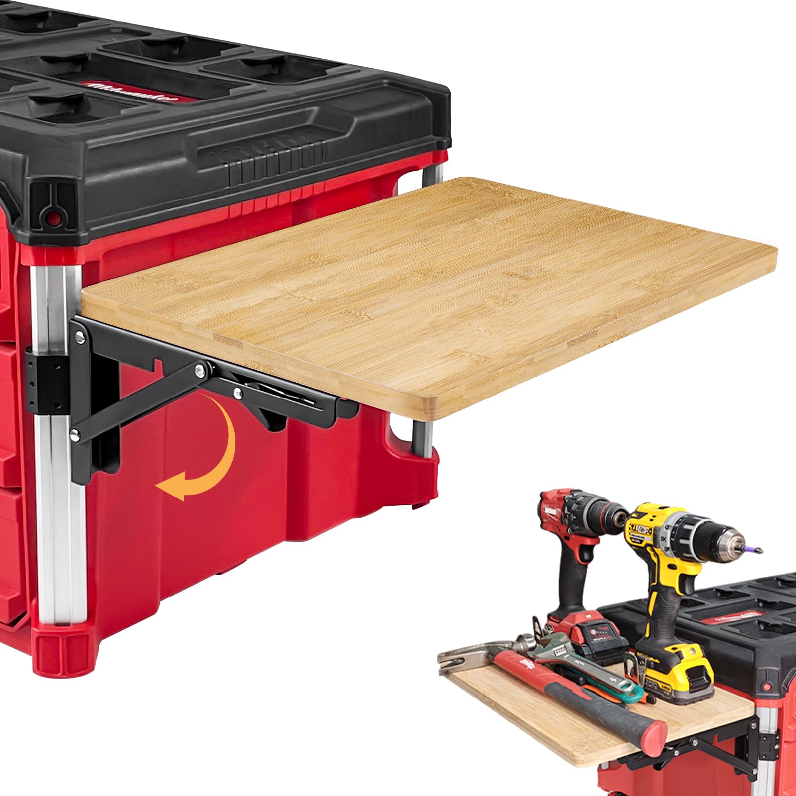 Heavy Duty Foldable Work Table Compatible with Milwaukee Packout Toolbox,Side Storage for Your Packout System,Bamboo
