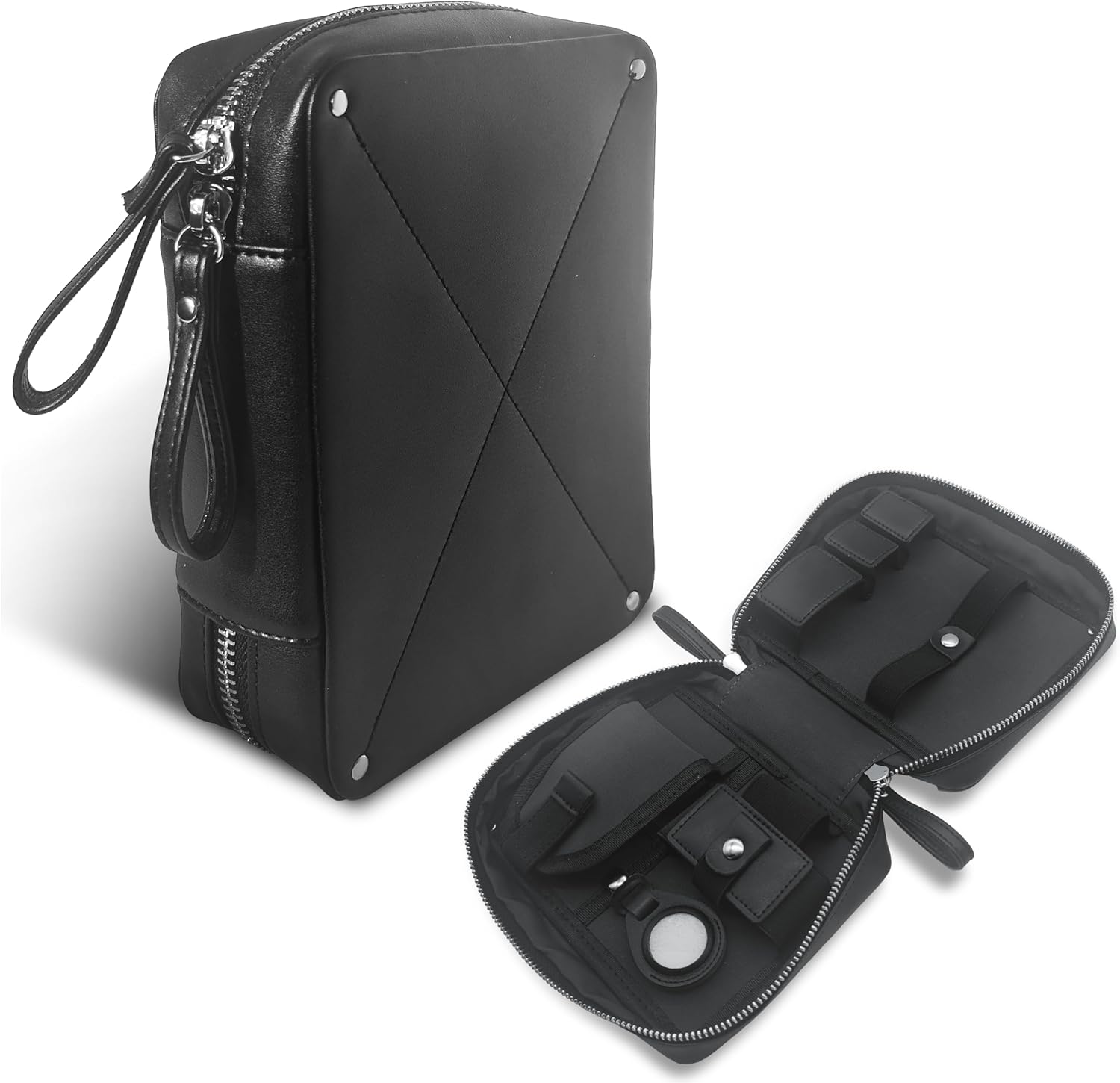 Leather Electronic Organizer Case – Compact Travel Tech Kit for Laptop Accessories, Cords, Chargers, AirTag, Adapter & mouse – Ideal Cord Organizer for Travelers, Black Leather Electronic Organizer Case – Compact Travel Tech Kit for Laptop Accessories, Cords, Chargers, AirTag, Adapter & mouse – Ideal Cord Organizer for Travelers, Black