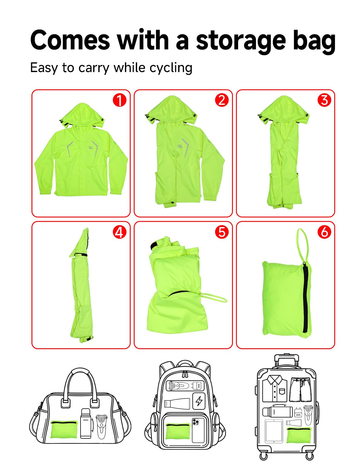 KEMIMOTO Veste de Cyclisme Homme Imperméable 10,000mm Coupe-Vent Réfléchissante pour Cyclisme Randonnée Voyage