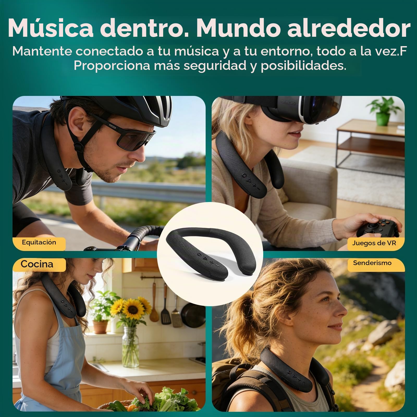 AURTEC Altavoz inalámbrico para el cuello, altavoz Bluetooth 5.4 con banda para el cuello, sonido envolvente 3D de 12 horas de reproducción, micrófono integrado con ranura para tarjeta TF y entrada