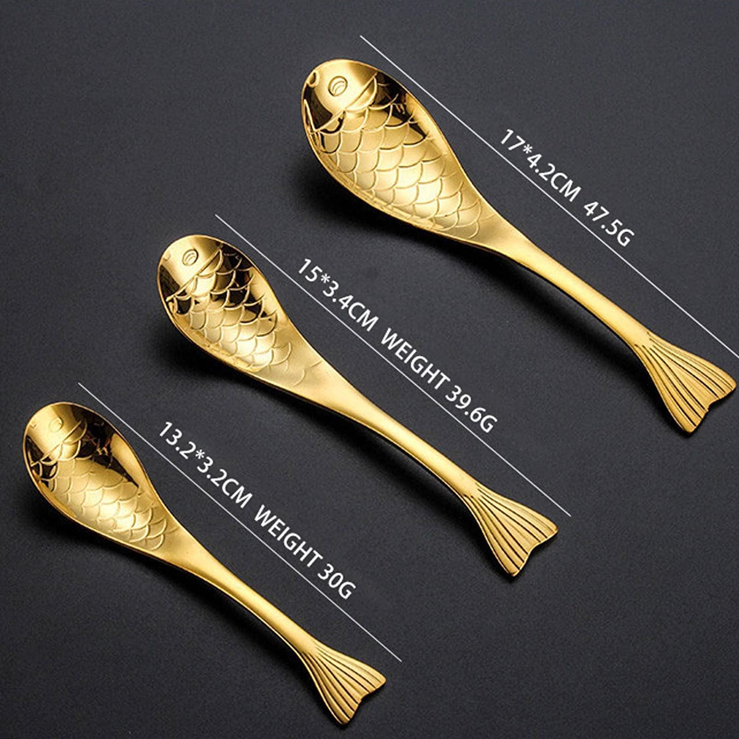 Löffel Restaurants Fisch Eis Cream Coffee Löffel Kreative Edelstahl Dessert Tees Poon Lang Griff Küchentisch Geschirr Esslöffel Hause(Sliver,L17x4.2cm)