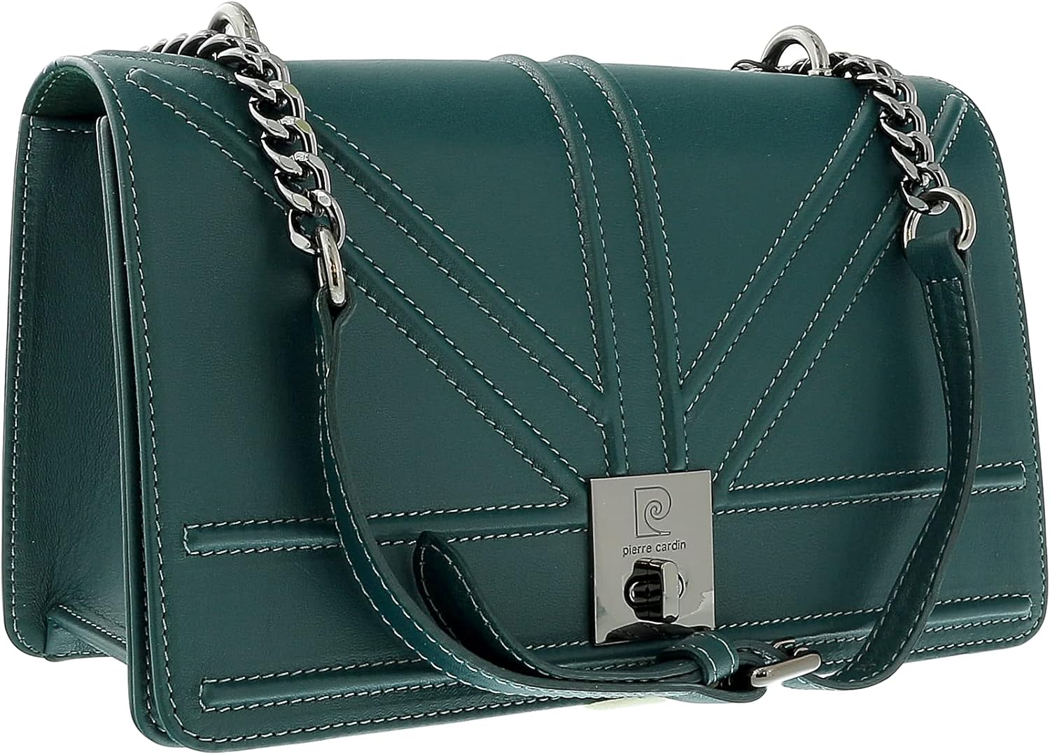 Pierre Cardin Teal Leather Small Structured Shoulder Bag