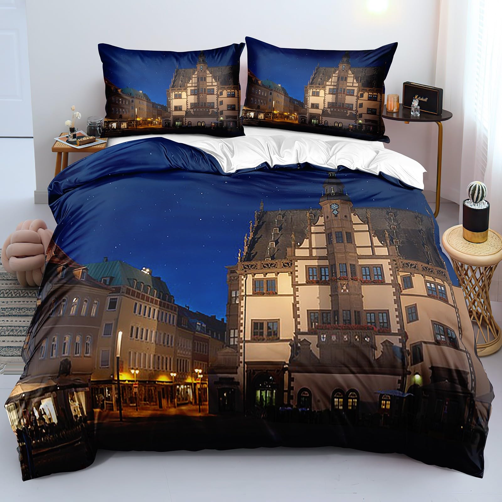 Housse de couette nuit avec 2 taies d'oreiller microfíbre pour lit adulte