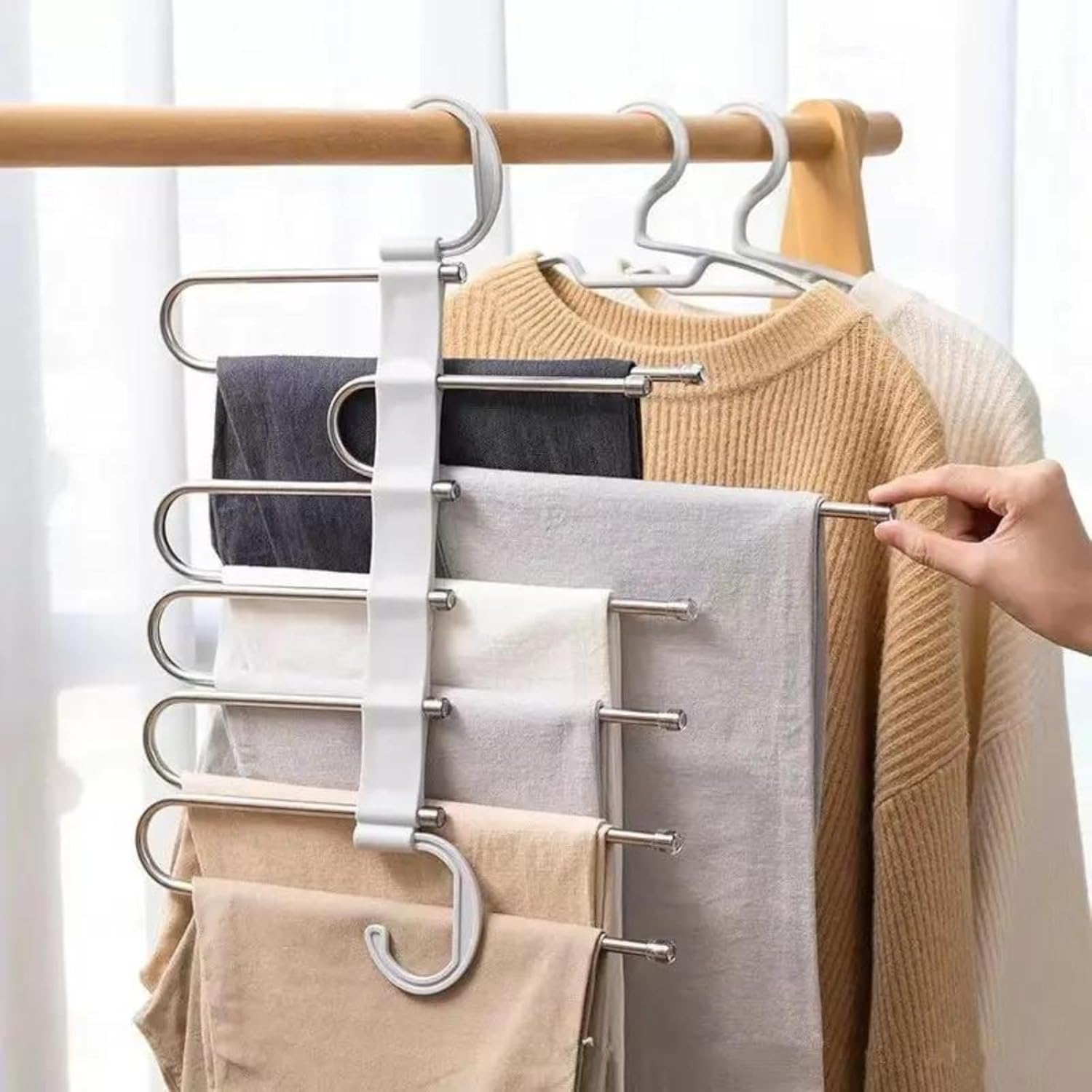 TAZLYN Multi Purpose Hangers for Wardrobe 5 in1 Hanger Pant Hangers for