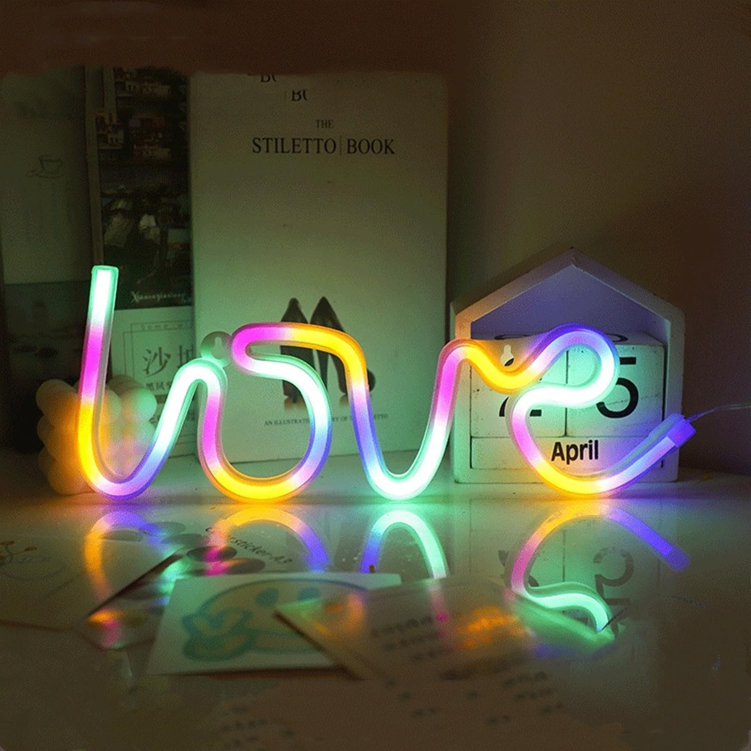 HFHungkeong Love Neon Sign,Neon Wedding Signs Powered by 3xAA Battery or USB,Love Lights for Girls Women Bedroom,Wedding Party,Birthday,Proposal,Gifts for Mother's Girlfriend Wife(Color)