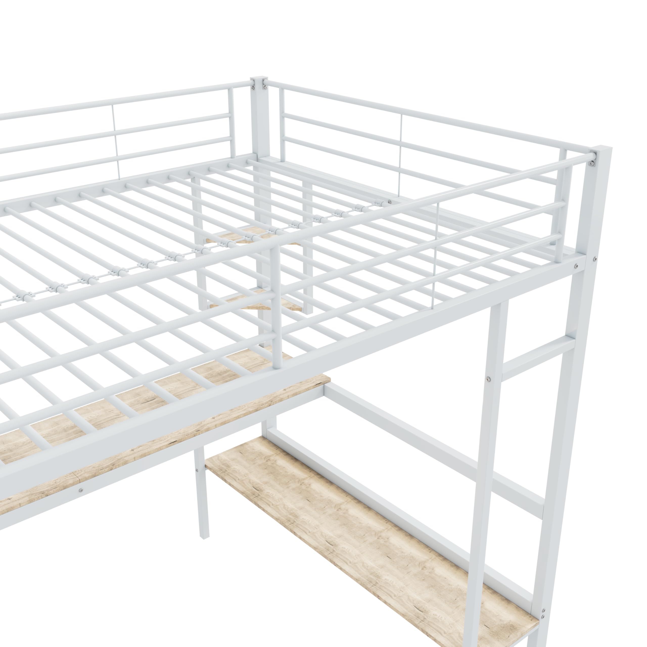 Letto a soppalco in metallo 90 x 200 cm, per bambini, ragazzi e adulti, letto a castello in metallo con scrivania e scaffale (bianco, 90 x 200 cm)