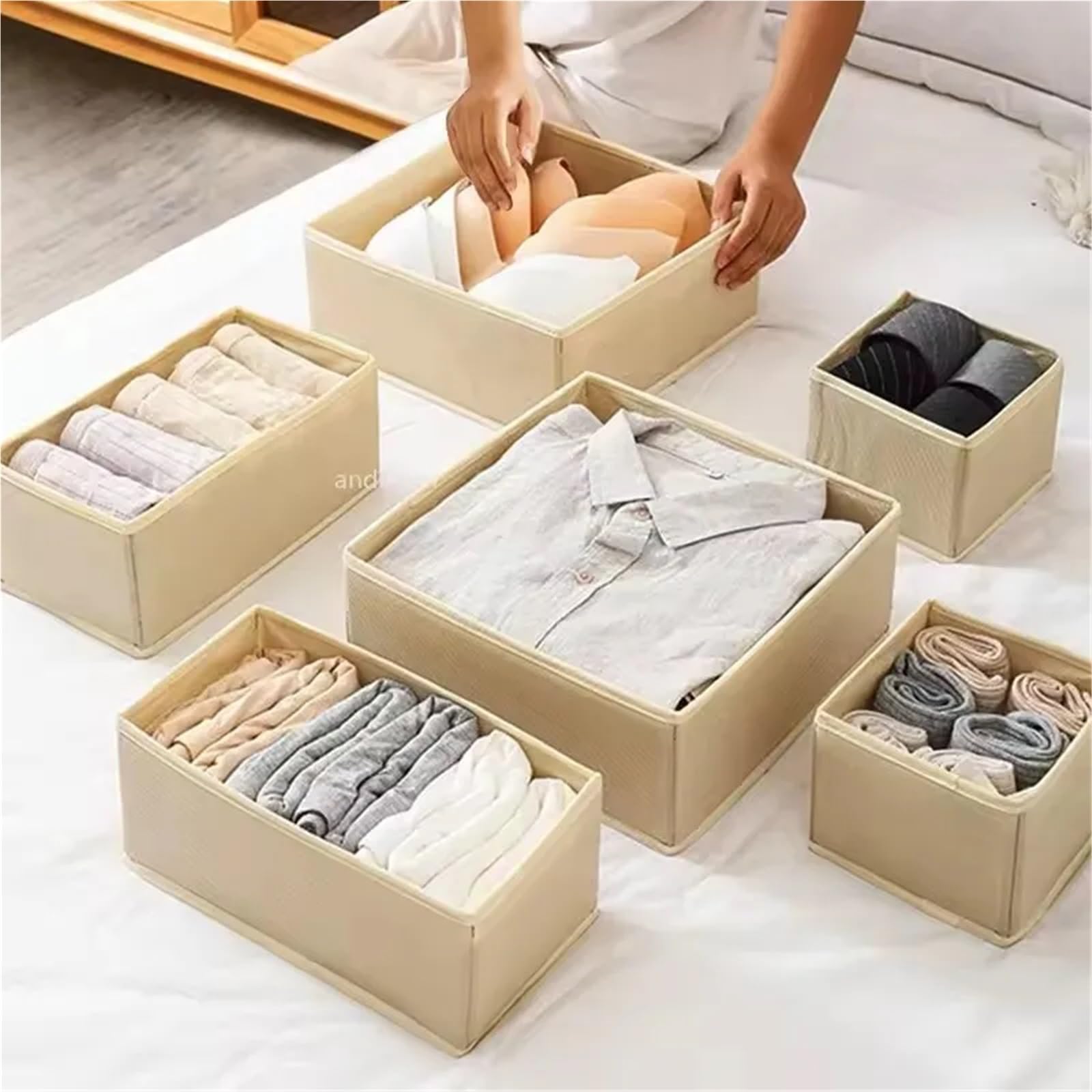 Generisch Schubladenorganizer Schubladenorganizer, Kleiderboxen, Stoff-Schrank- und Aufbewahrungsfächer for Kleidung, Socken Unterwäsche(6pcs grey)