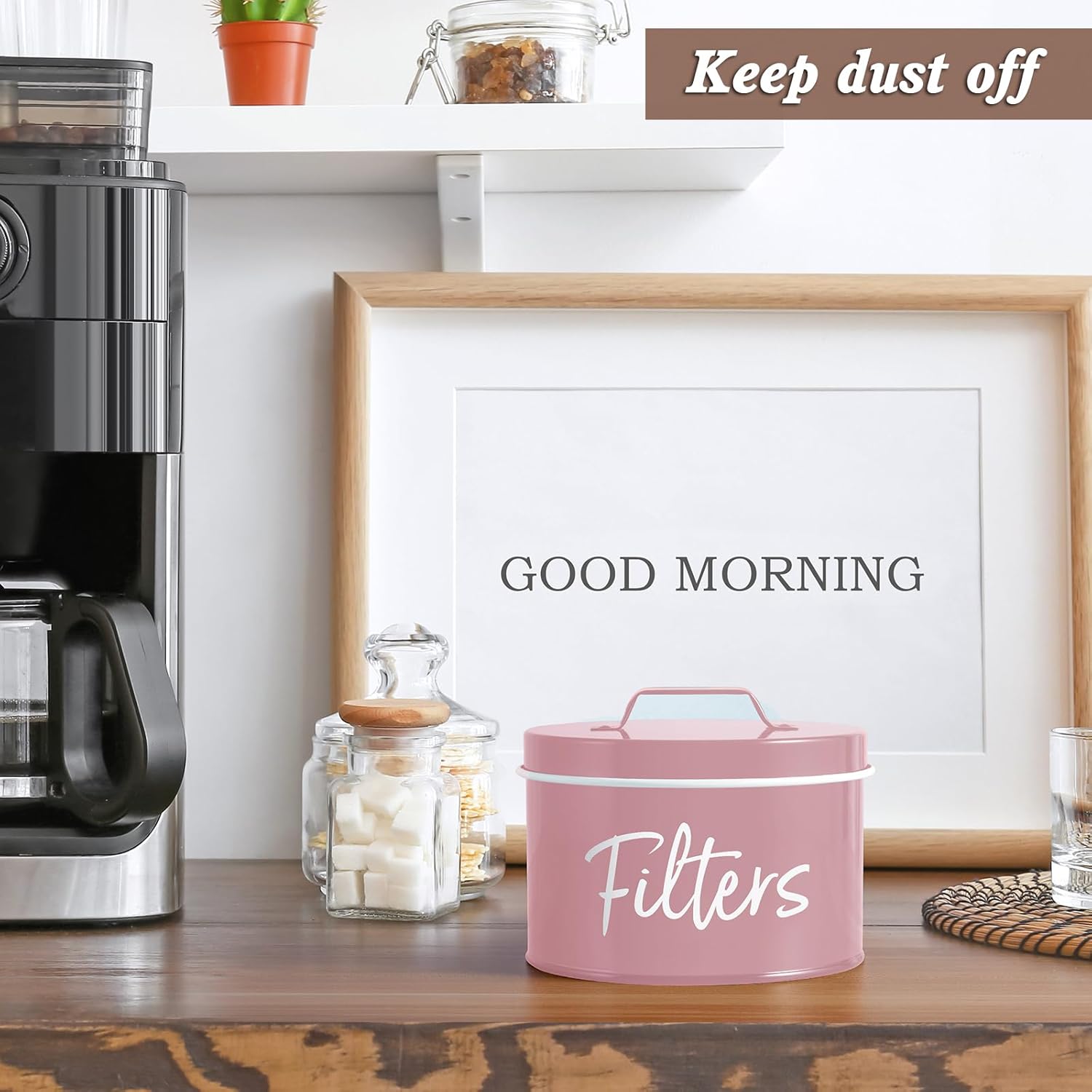 DRASTAR Coffee Filter Holder, Filter Storage with Lid for Counter, Storage Basket Container for Coffee Bar Accessories Decor, Pink image 4 of 7 B0F7RGGCJ4