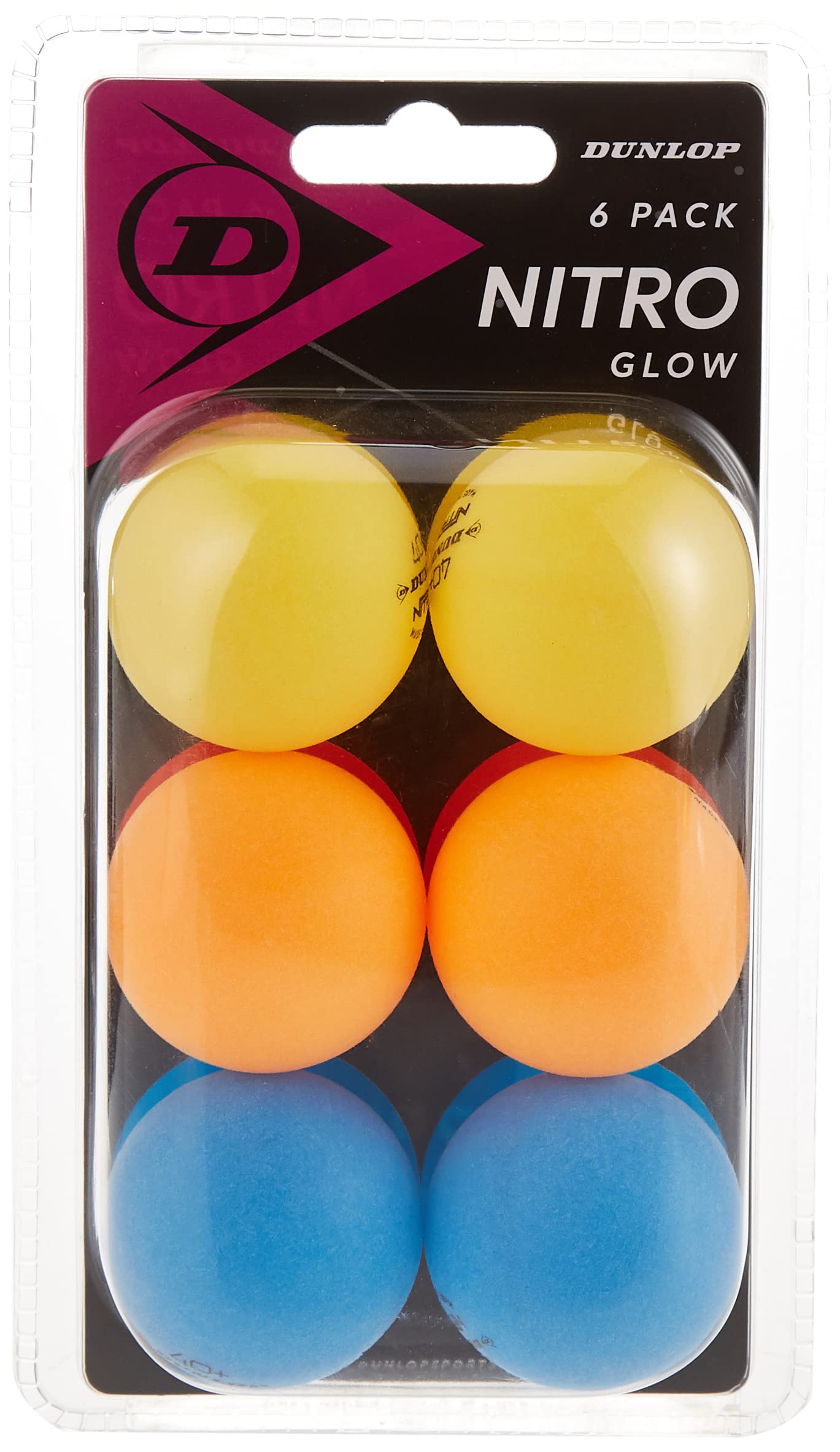 Balles De Tennis DUNLOP 40+ Nitro Glow – 6 Balles Jaune/orange/bleu, Haute Visibilité, Poly 40+