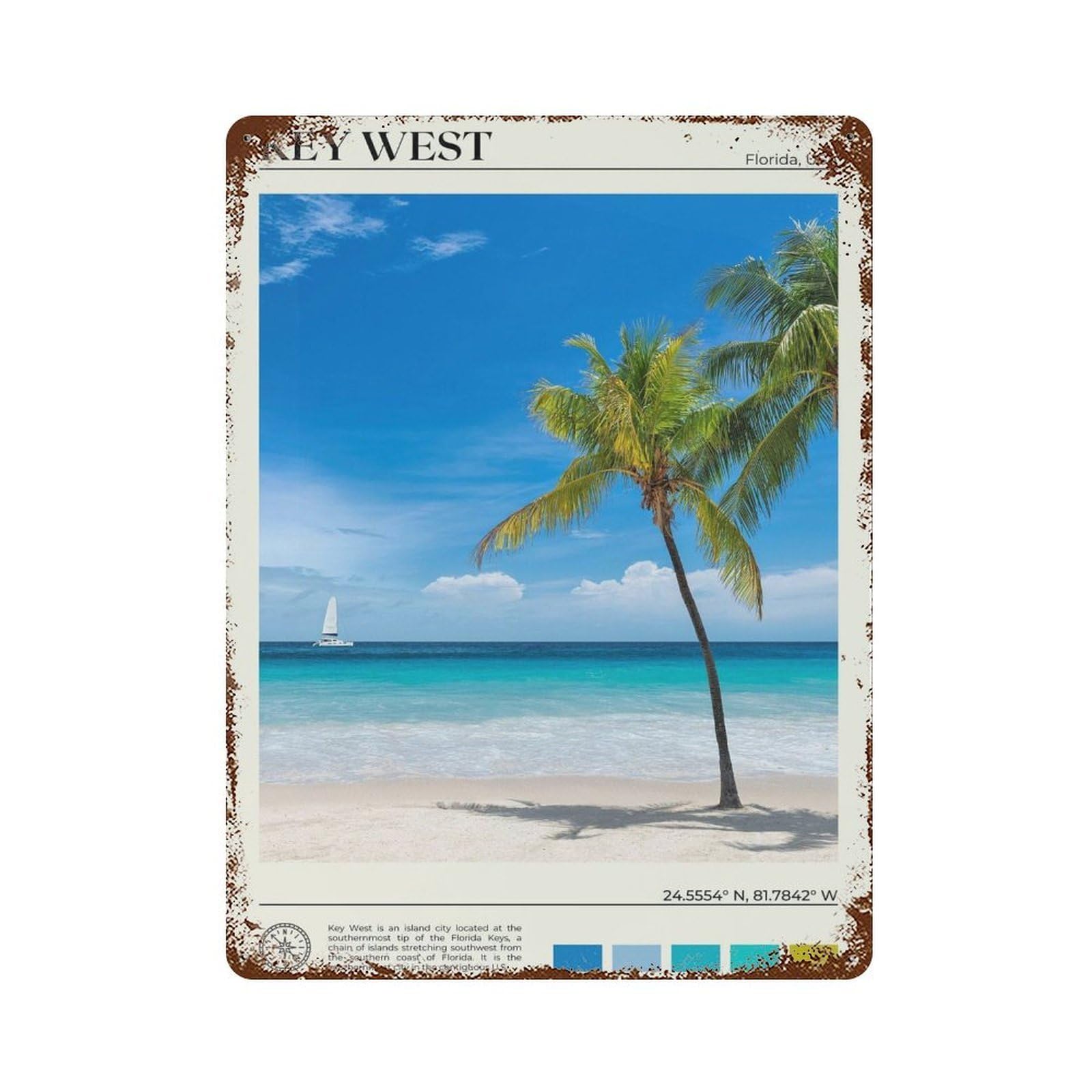 xiaoxiaoshen Real Photo Key West Decor Florida Wall Decor Art Metal Tin Poster Modern Home Decor Art Home Bar Shop Decorations Vintage Sign 40x30cm