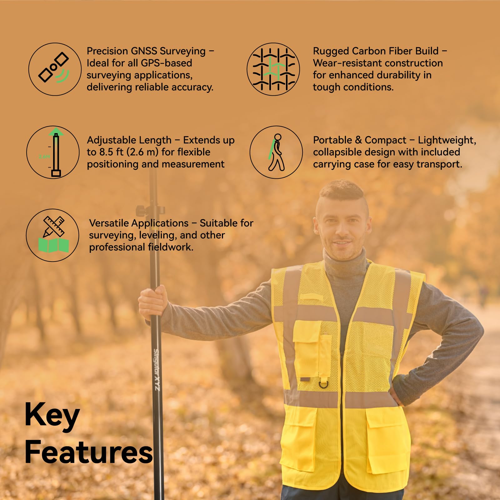 Carbon Fiber GPS Pole - Telescopic Surveying Pole -6