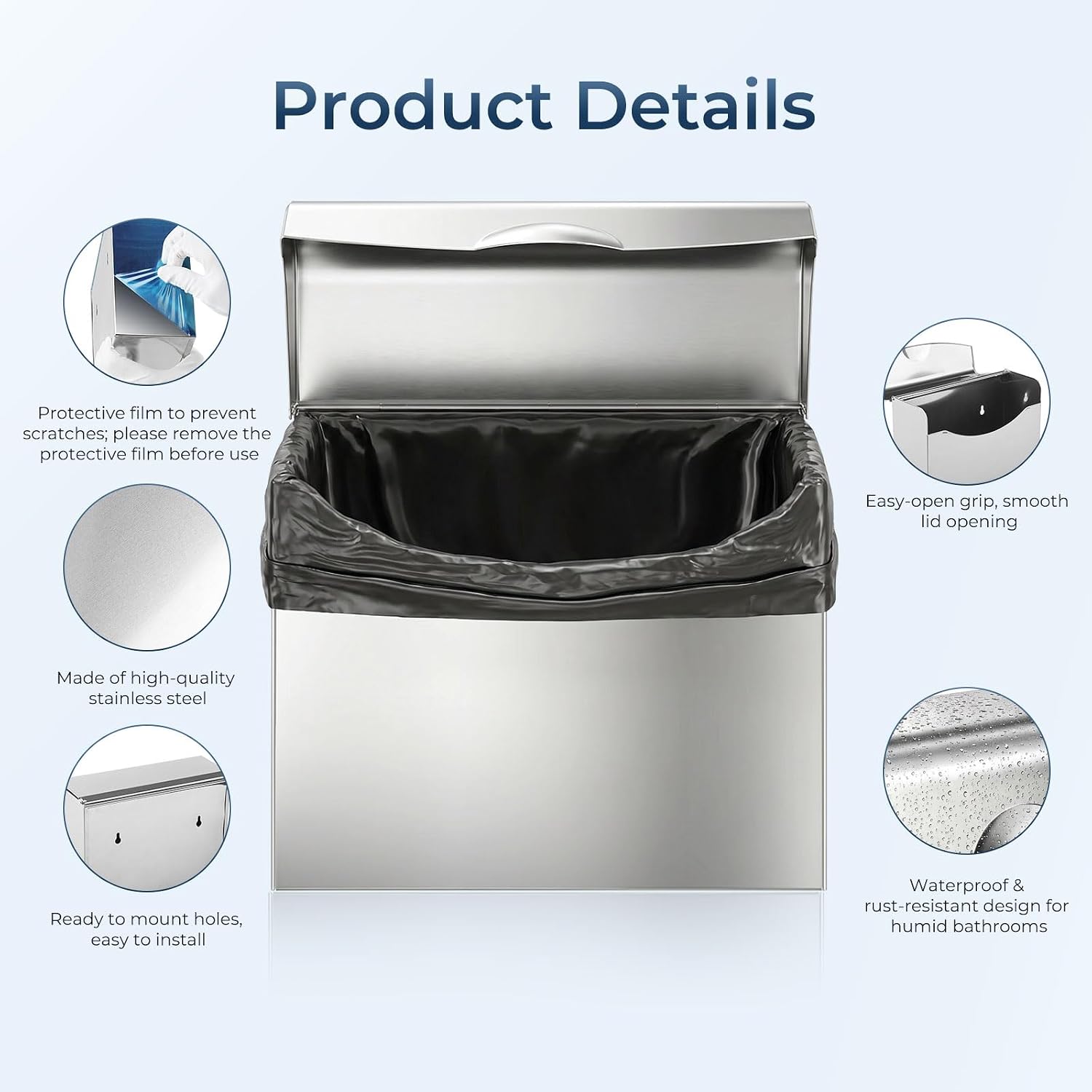 Sanitary Napkin Disposal Receptacle,9.4x7.8x3.5 inch Silver