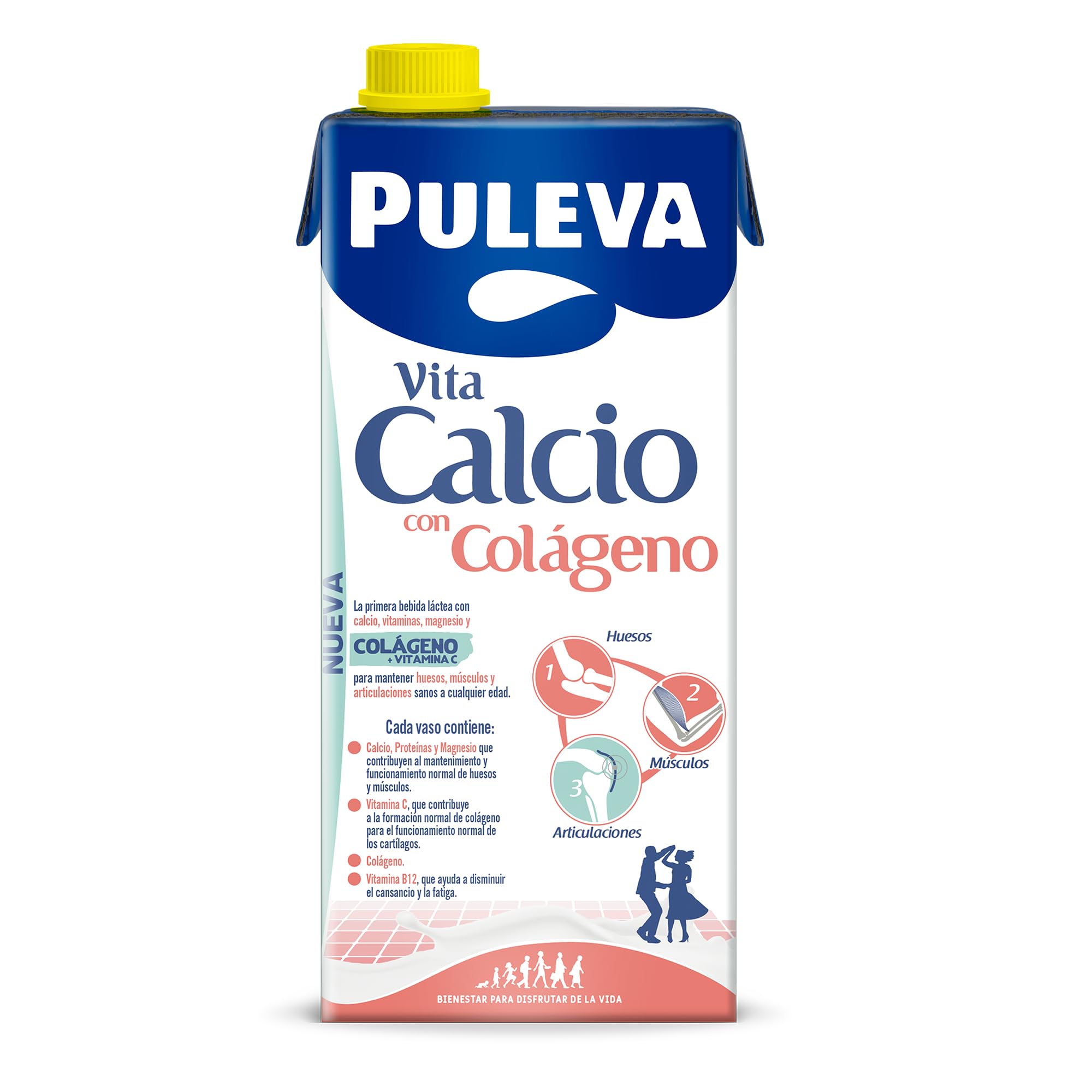 Puleva Vita Calcio Leche Desnatada con Colágeno, Vitaminas C, B12, Calcio y Magnesio Pack 6x1L