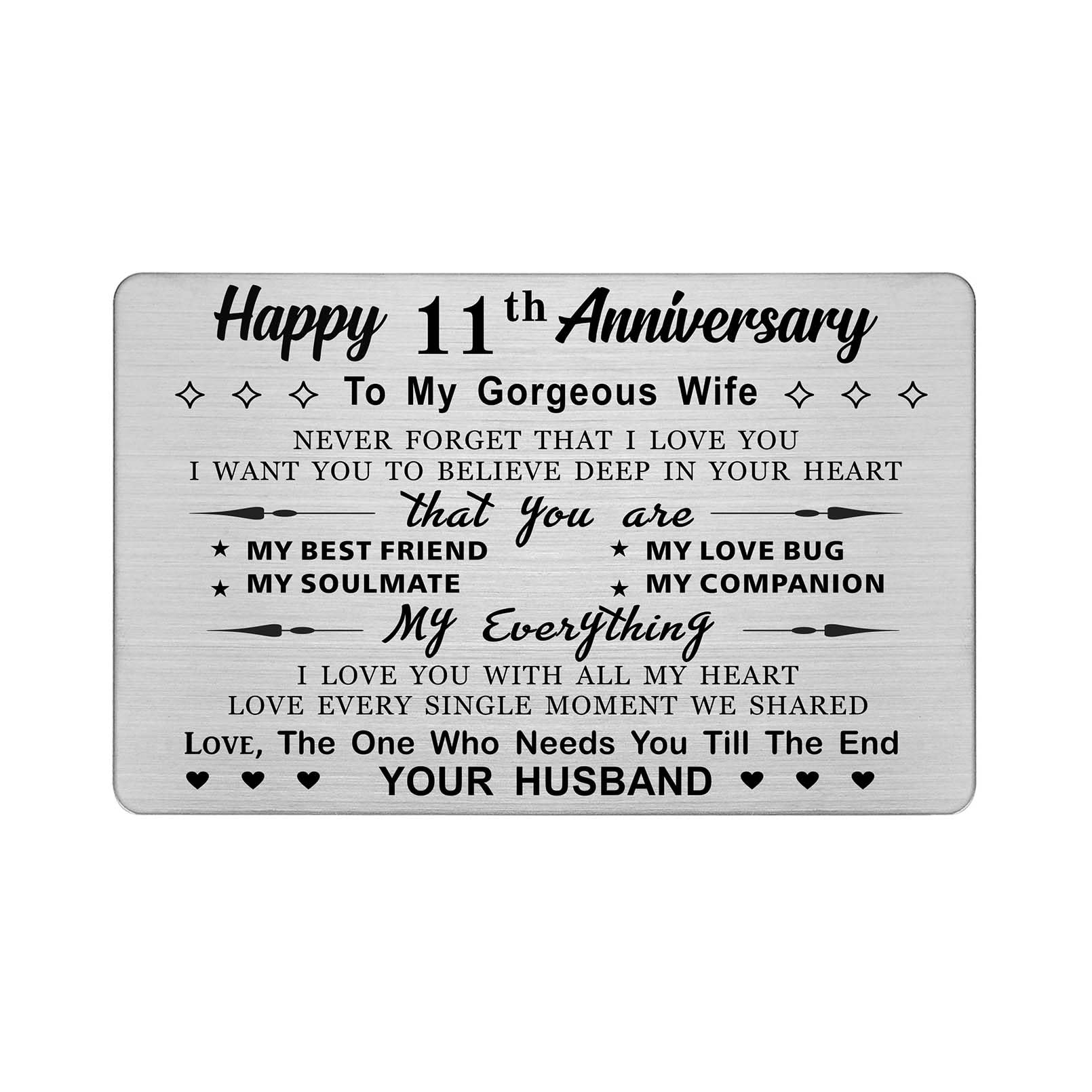 DEGASKEN 11th Wedding Anniversary Wife Card, Need You Till The End, 11 Year Gifts Stainless Keepsake Greeting Card for Her