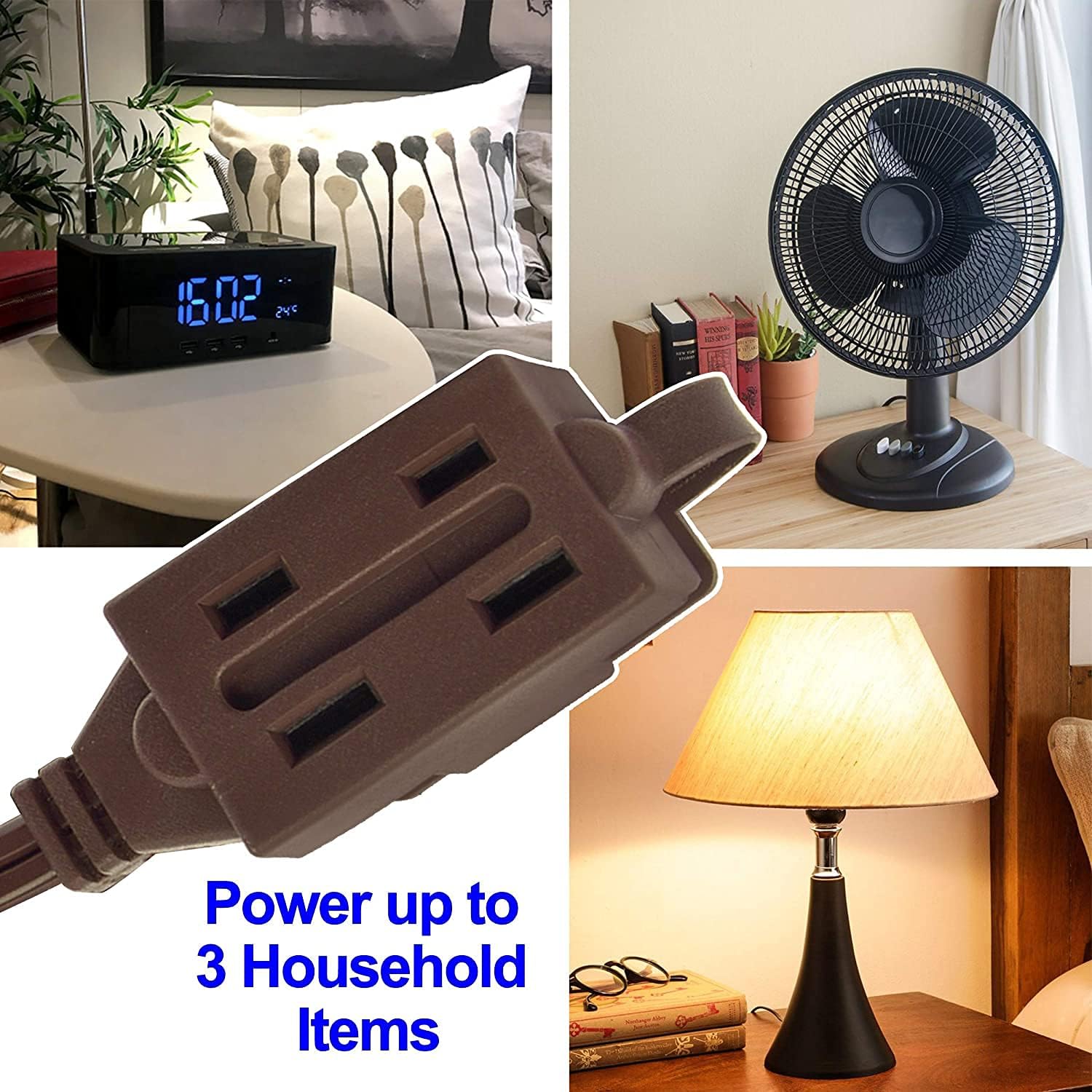 Clear Power 6/9/12 ft (3 Pack) Indoor Extension Cord, Brown, 3 Outlets with Safety Cap, 2 Prong Polarized Plug, Perfect for Homes, Offices, and Kitchens, 3 Variety Pack, DCIC-0216-DC : Tools & Home Improvement