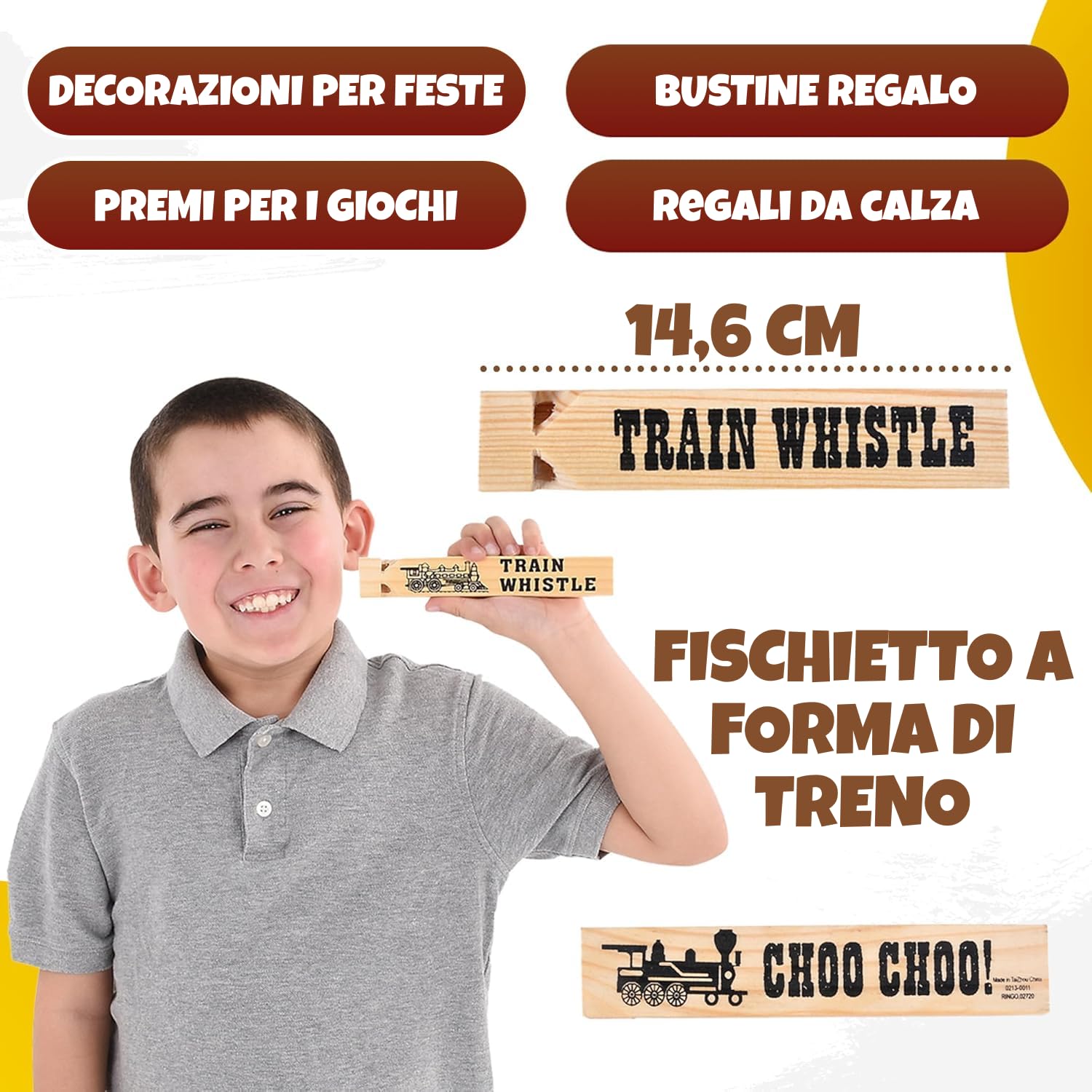 Fischietti in legno per treni Bedwina (12 pezzi) - Fischietti bambini, bomboniere feste tema treni, decorazioni compleanni, riempitivi sacchetti regalo, premi giochi, calze natalizie