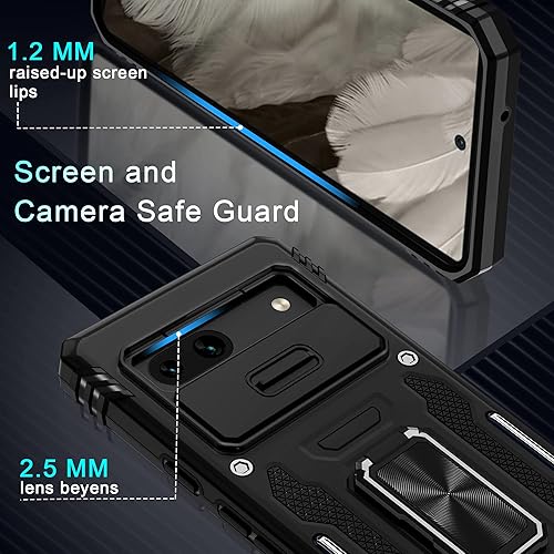 Miniatura 5 de DEERLAMN Funda para Pixel 7a, funda para Google Pixel 7a con cubierta deslizante para cámara + protector de pantalla (2 unidades), soporte de anillo