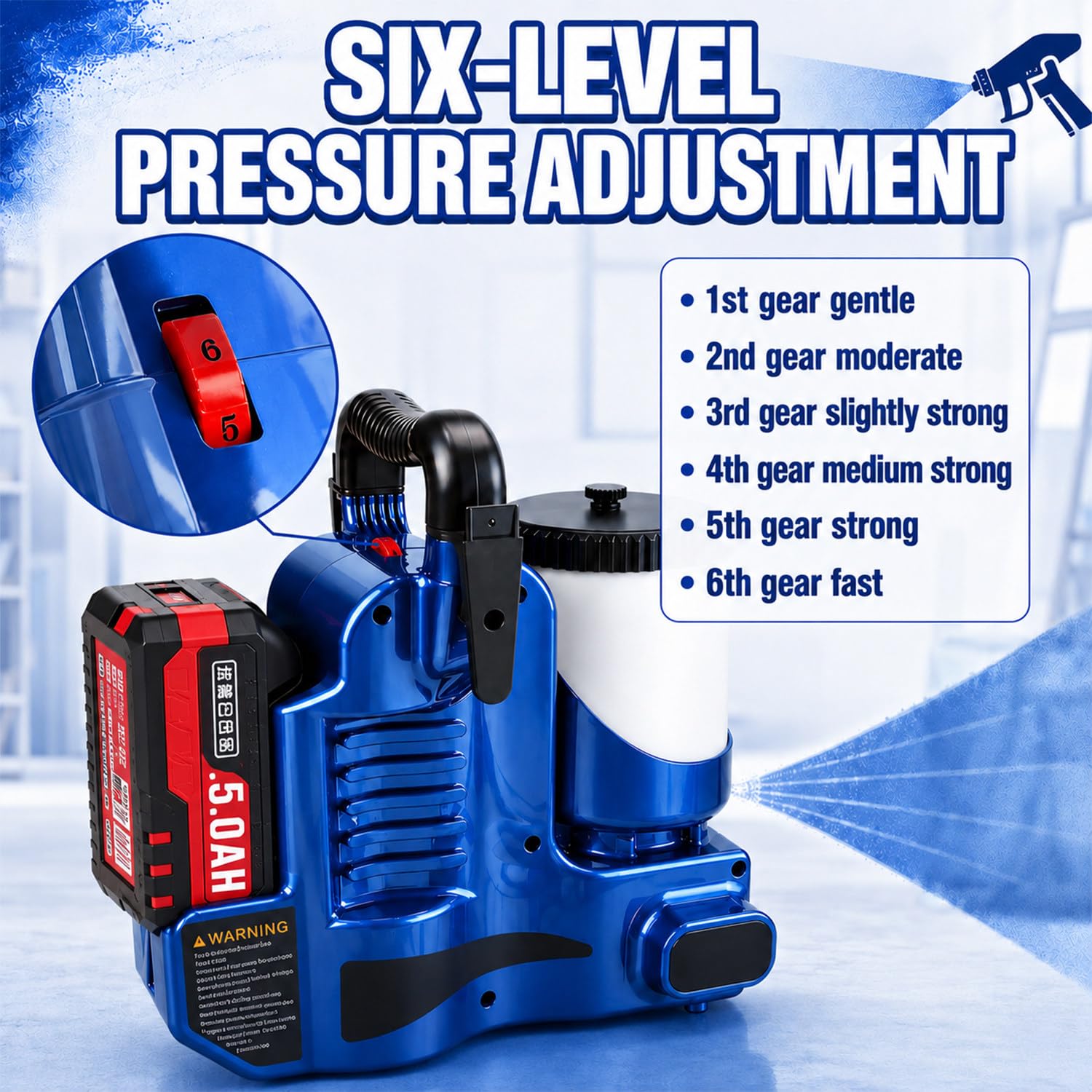 Pistola De Pintura Electrica,Maquina De Pintura Airless,Pistola De Pintar | Capacidad De 1.2 L, Barra De Extensión De 30 Cm, Presión De 12.5 Mpa, Presión Ajustable En 6 Niveles, Caudal De 2 L/Min